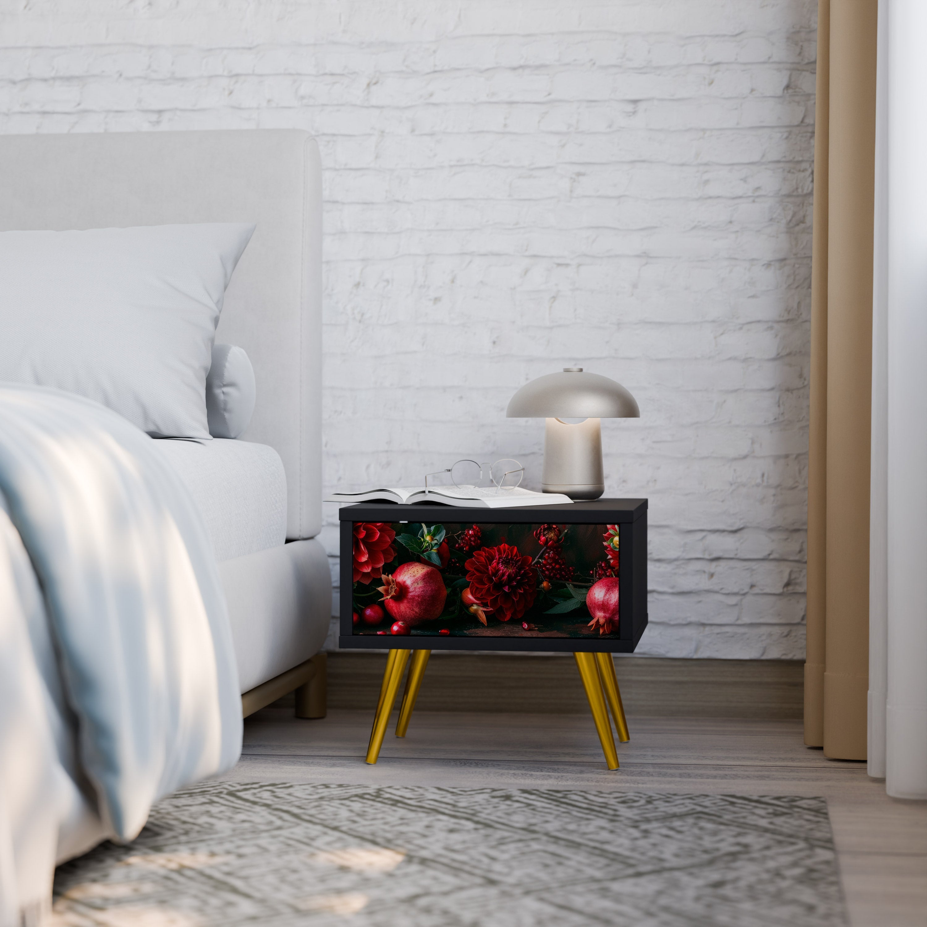 DAHLIAS AND POMEGRANATES Mesa de Cabeceira em Acabamento Preto