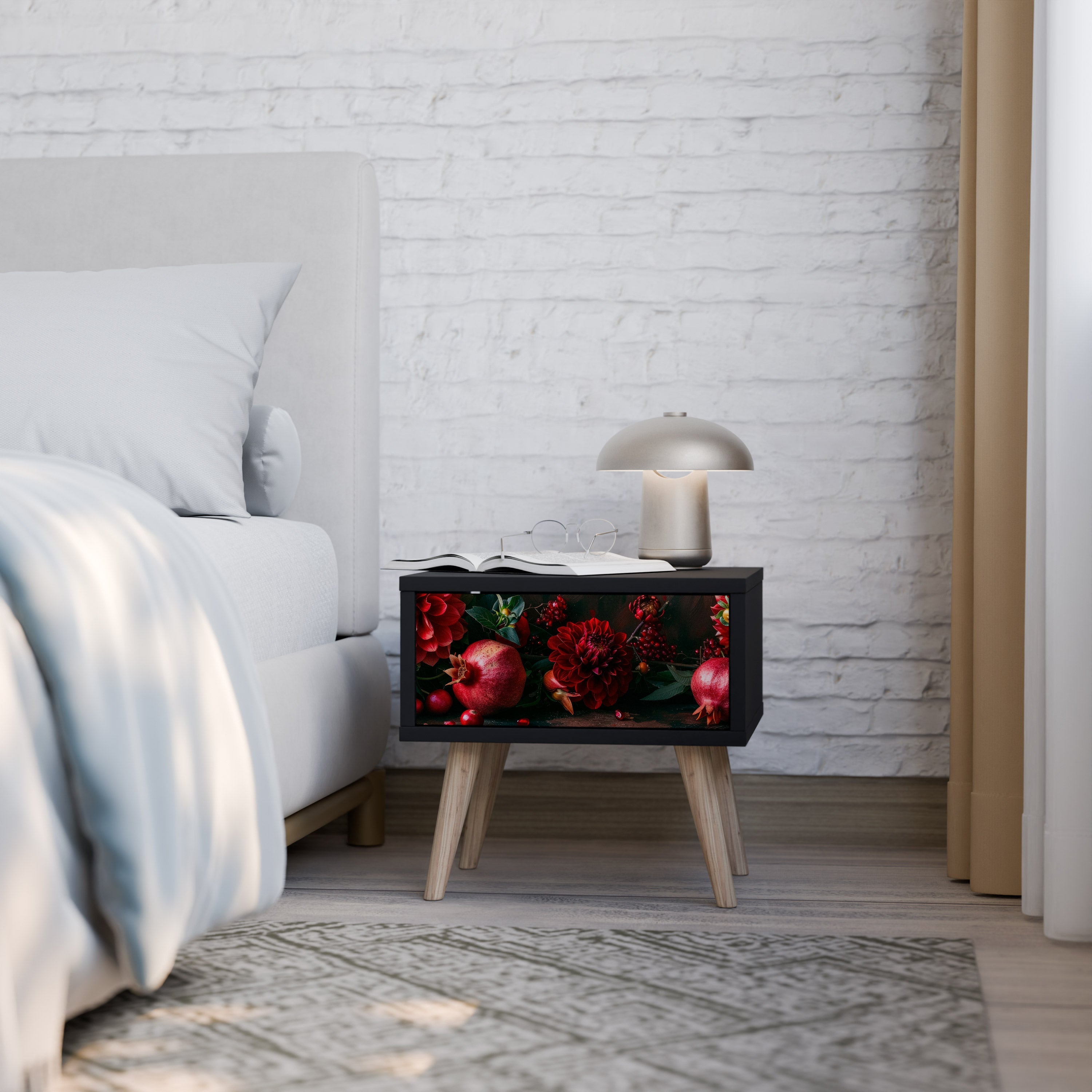 DAHLIAS AND POMEGRANATES Mesa de Cabeceira em Acabamento Preto