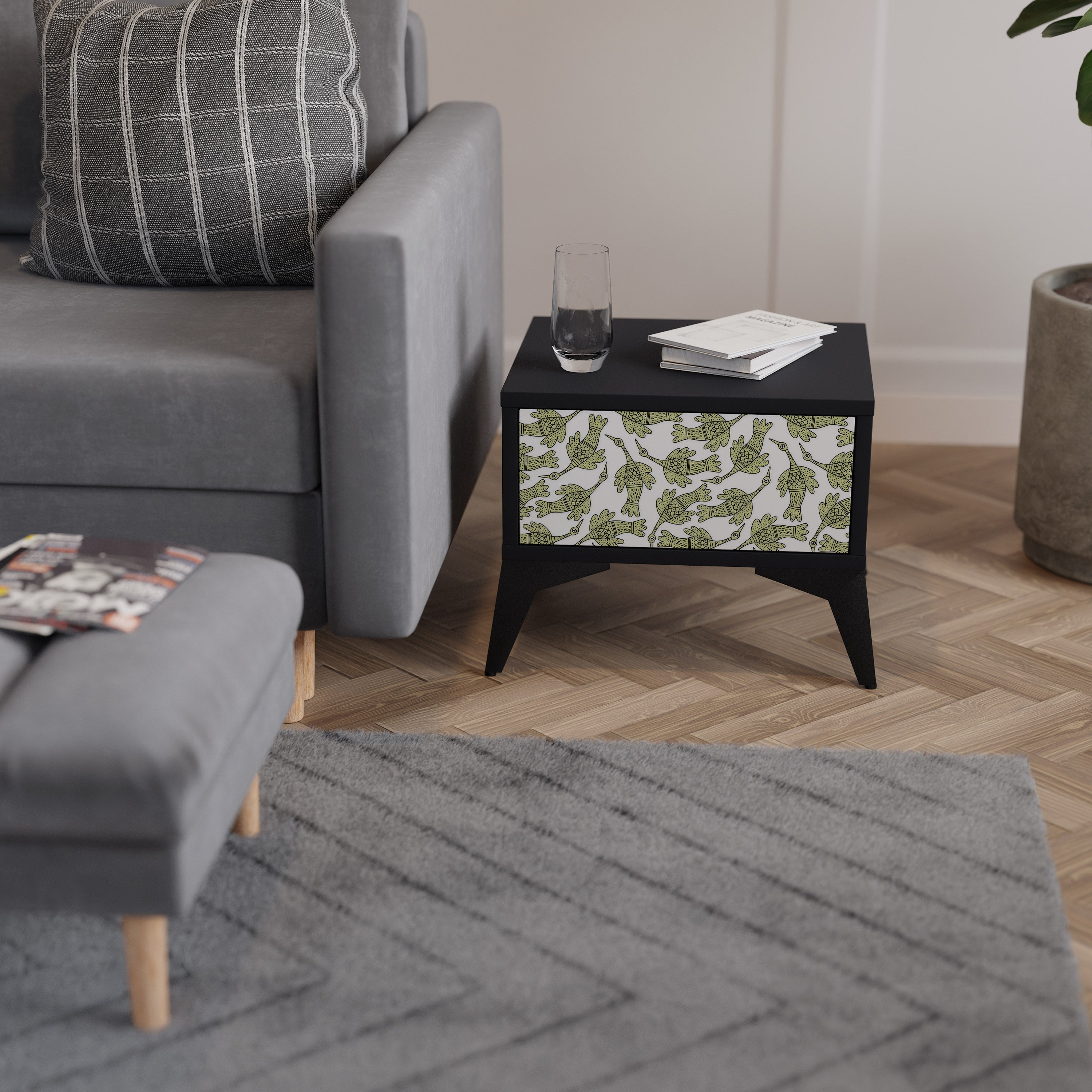 SEEDLING SONGBIRD Mesa de Cabeceira em Acabamento Preto