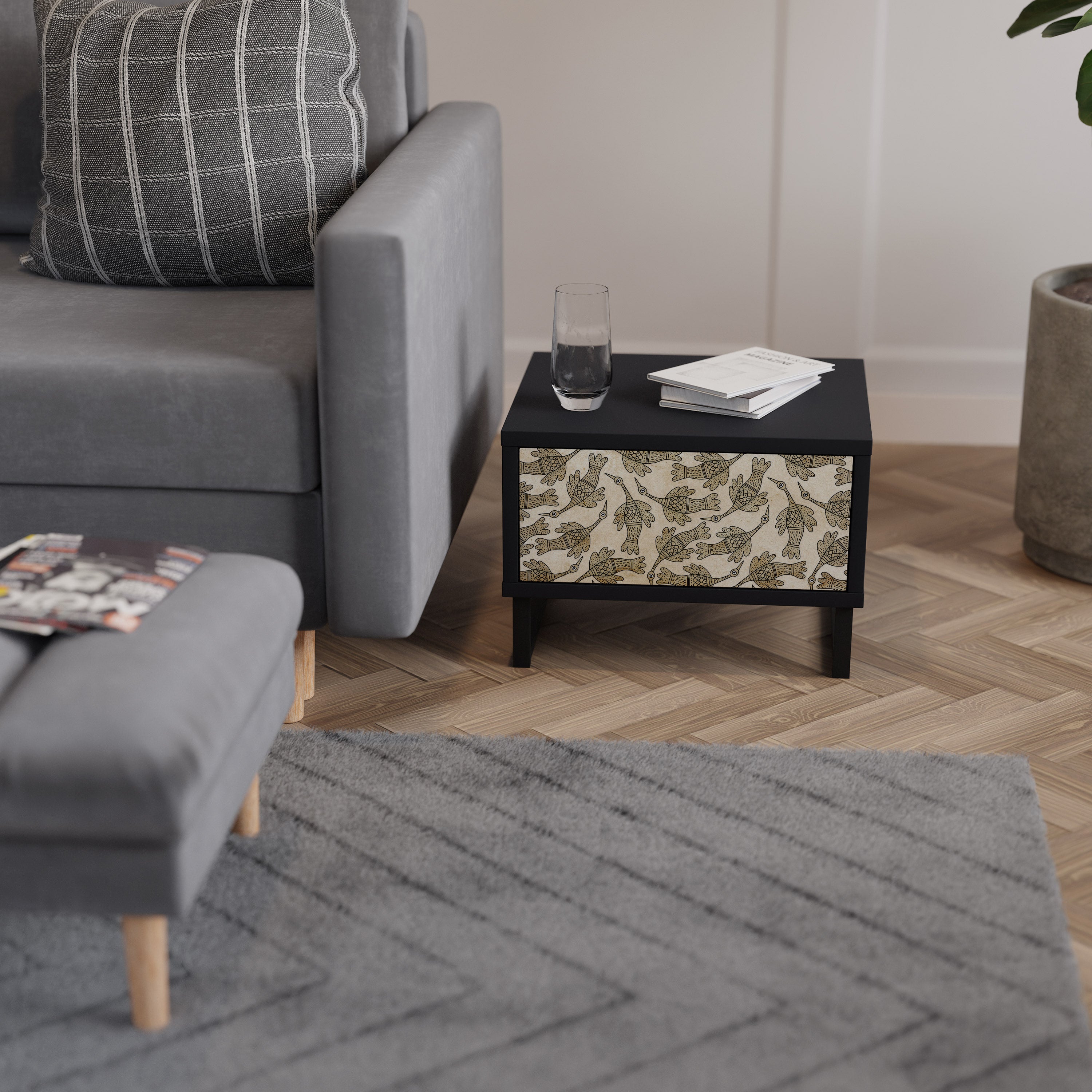 ALMONDINE SONGBIRD Mesa de Cabeceira em Acabamento Preto