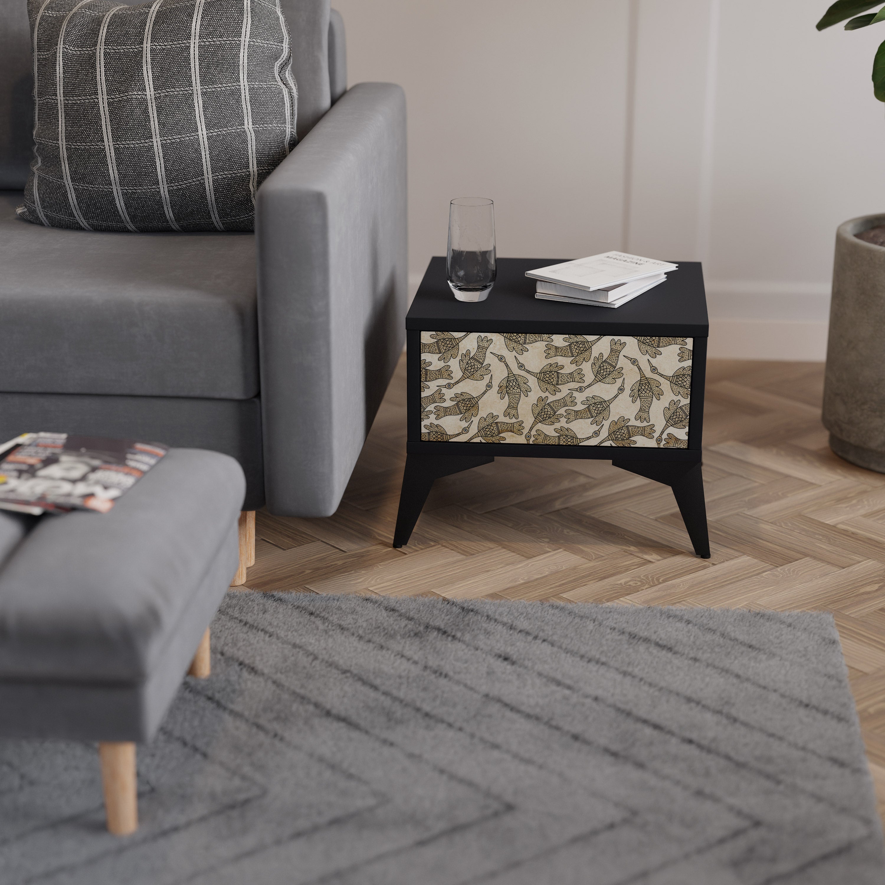 ALMONDINE SONGBIRD Mesa de Cabeceira em Acabamento Preto