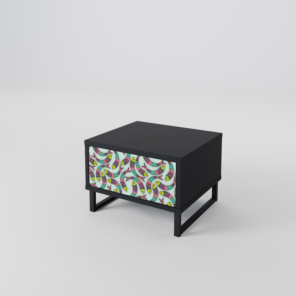 INDIAN FISH Nightstand in Black Finish