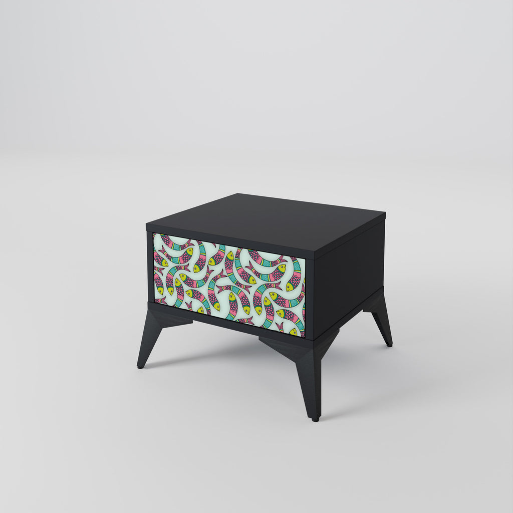 INDIAN FISH Nightstand in Black Finish