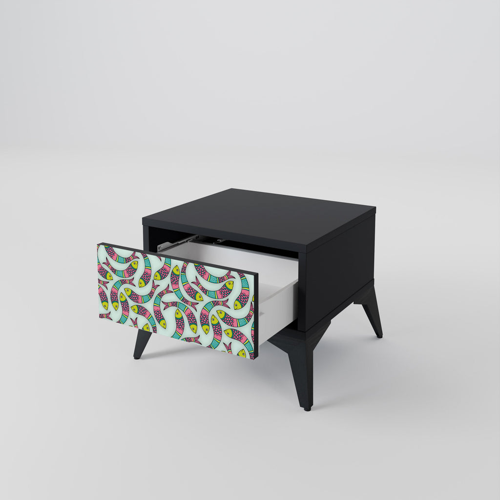 INDIAN FISH Nightstand in Black Finish
