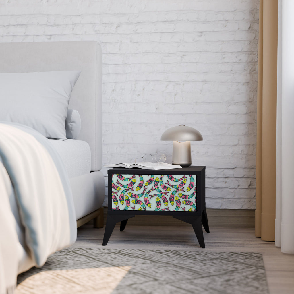 INDIAN FISH Nightstand in Black Finish