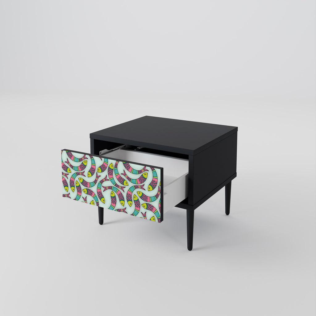 INDIAN FISH Nightstand in Black Finish