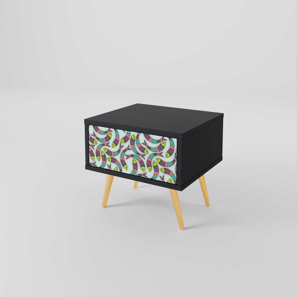 INDIAN FISH Nightstand in Black Finish