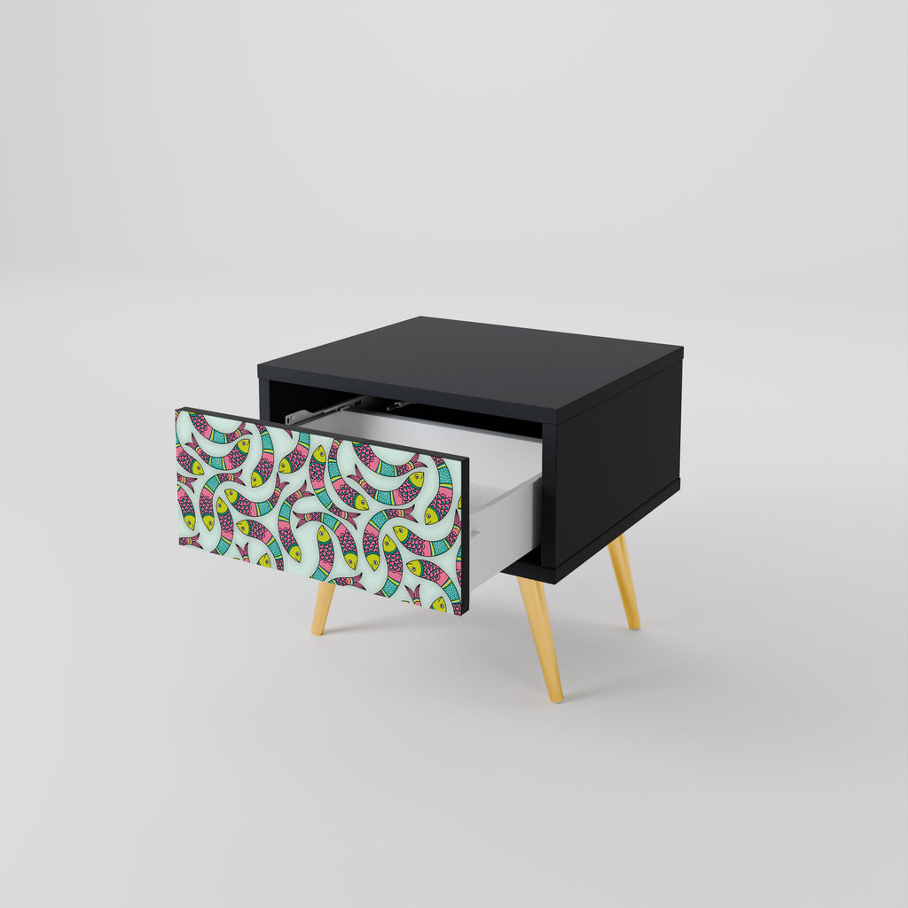 INDIAN FISH Nightstand in Black Finish