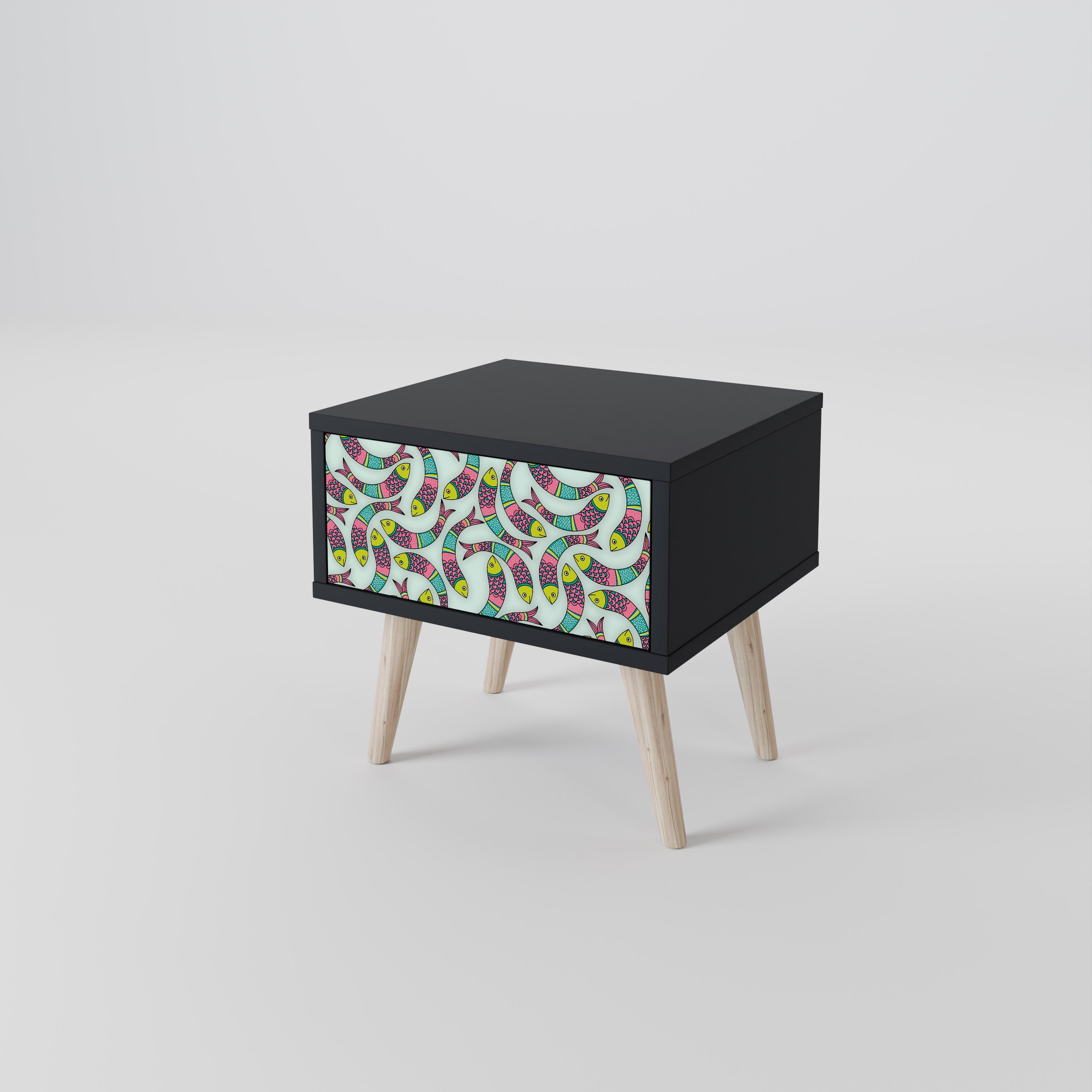 INDIAN FISH Nightstand in Black Finish