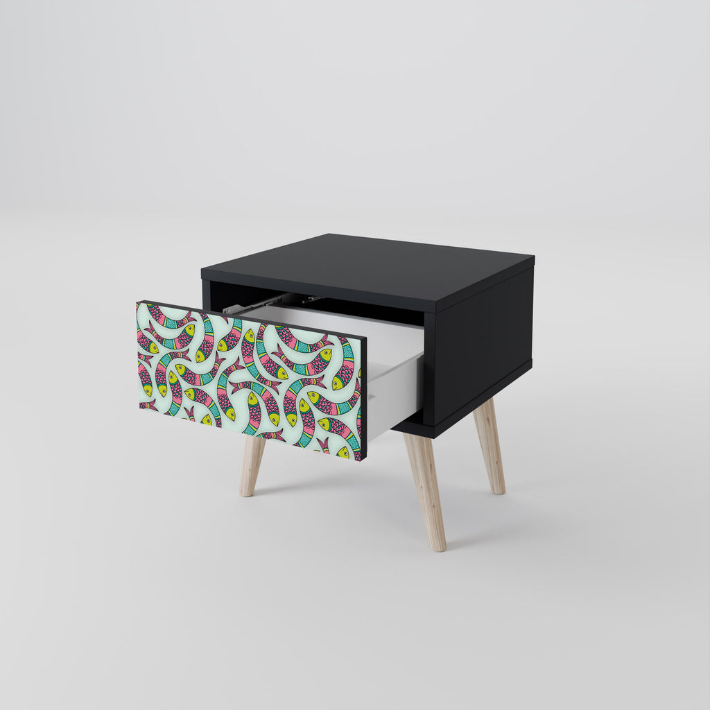 INDIAN FISH Nightstand in Black Finish