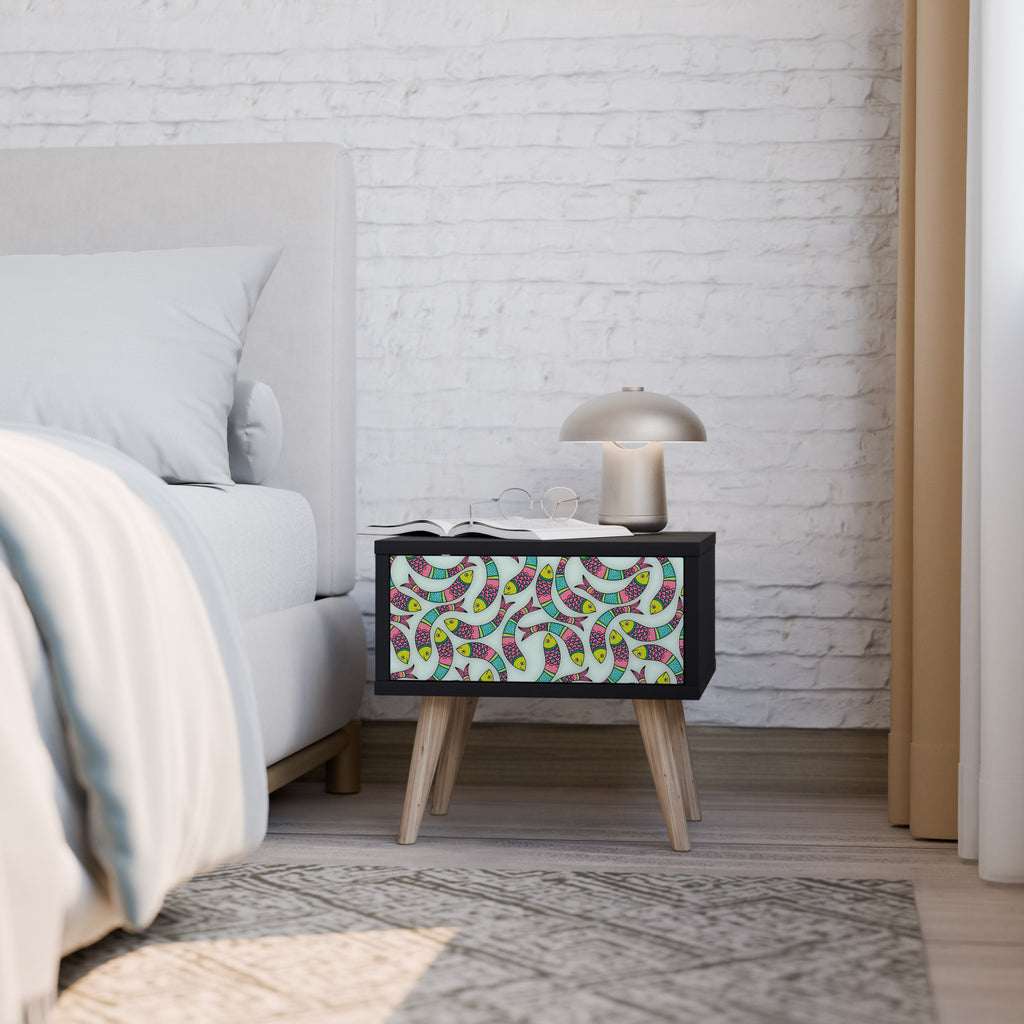 INDIAN FISH Nightstand in Black Finish