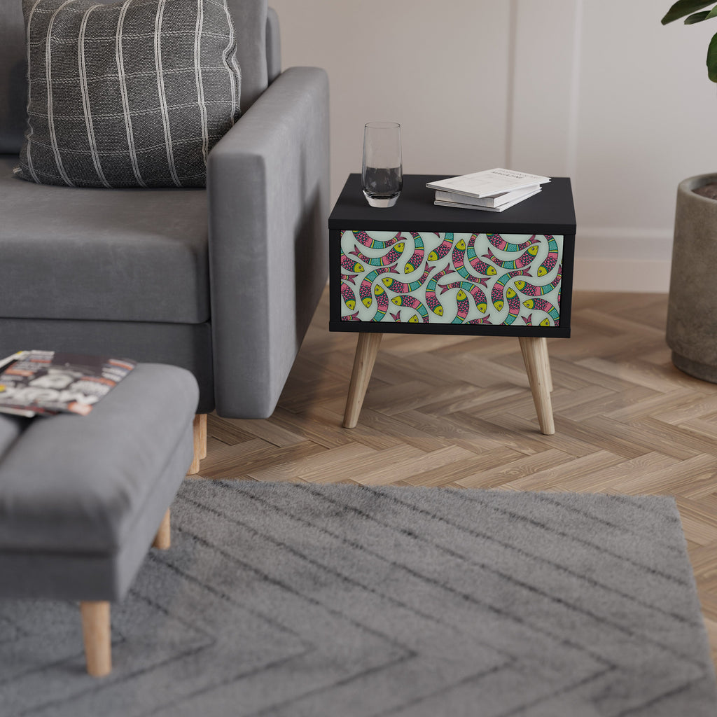 INDIAN FISH Nightstand in Black Finish