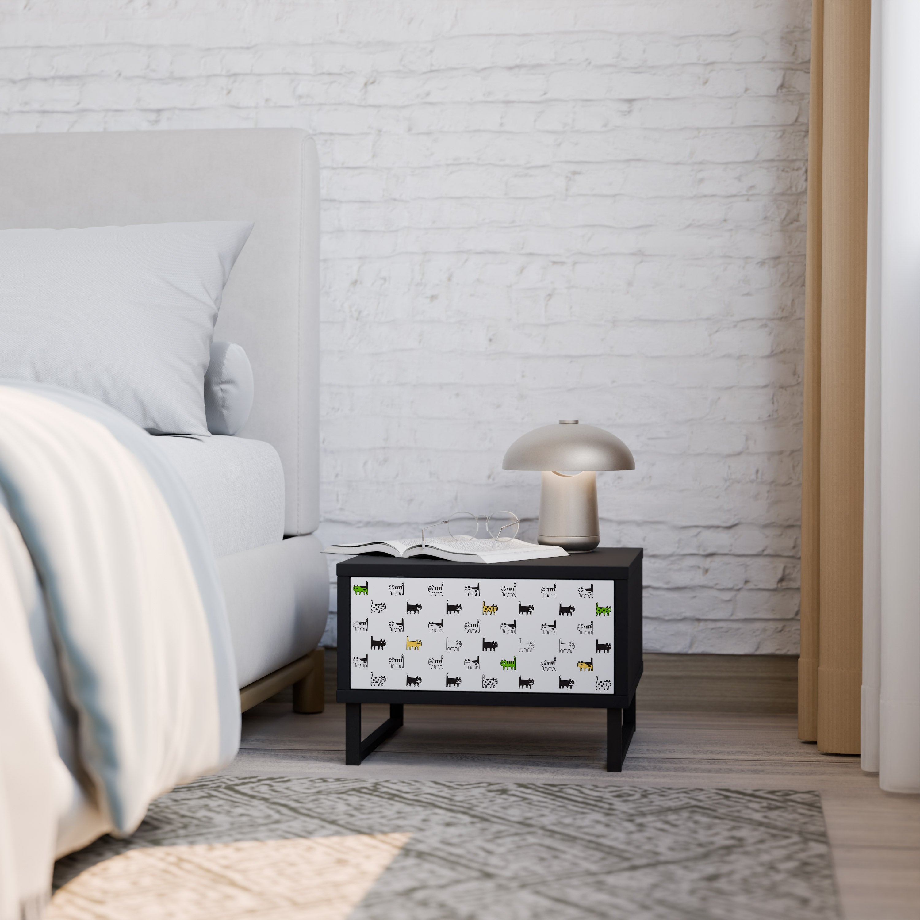 CATS COMPILATION Mesa de Cabeceira em Acabamento Preto