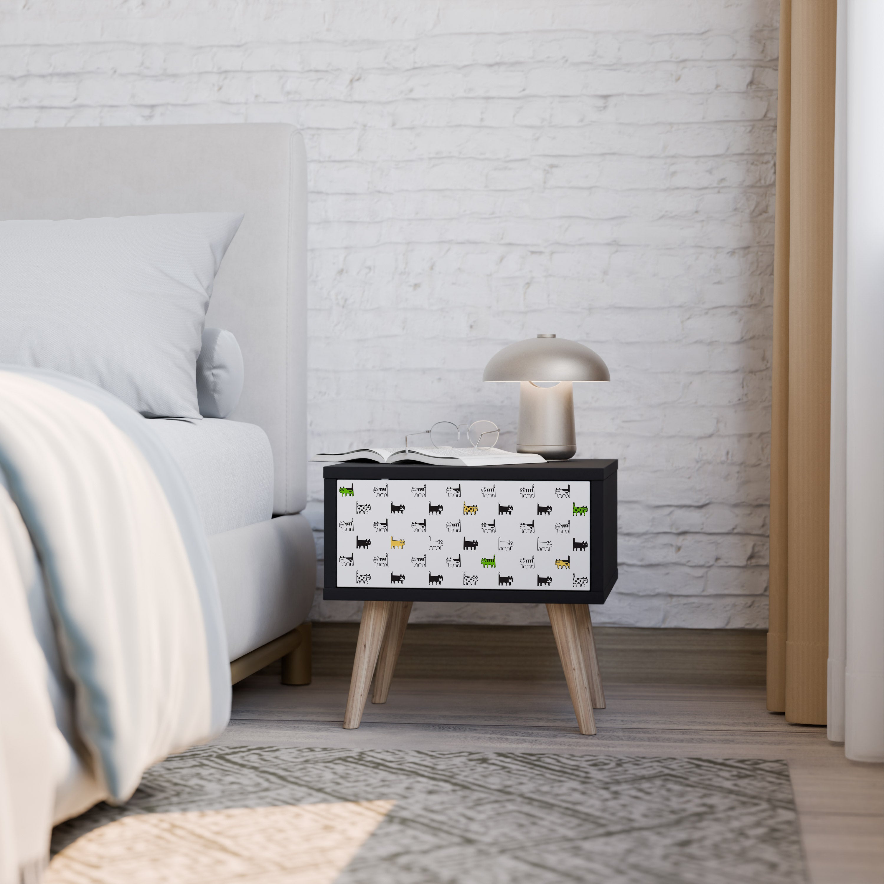 CATS COMPILATION Mesa de Cabeceira em Acabamento Preto