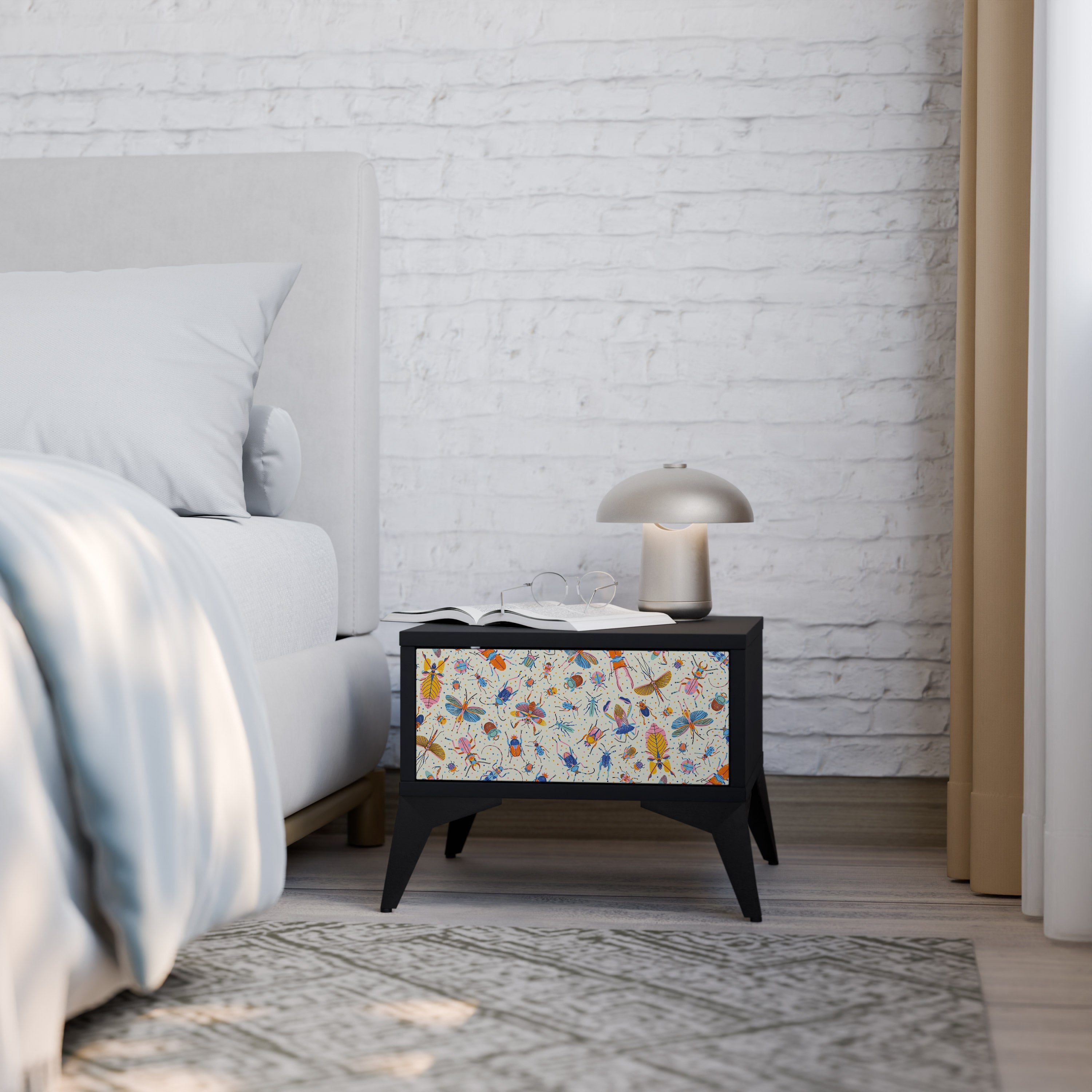 COLORFUL INSECTS Mesa de Cabeceira em Acabamento Preto
