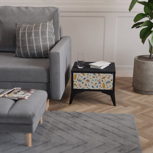 COLORFUL INSECTS Nightstand in Black Finish