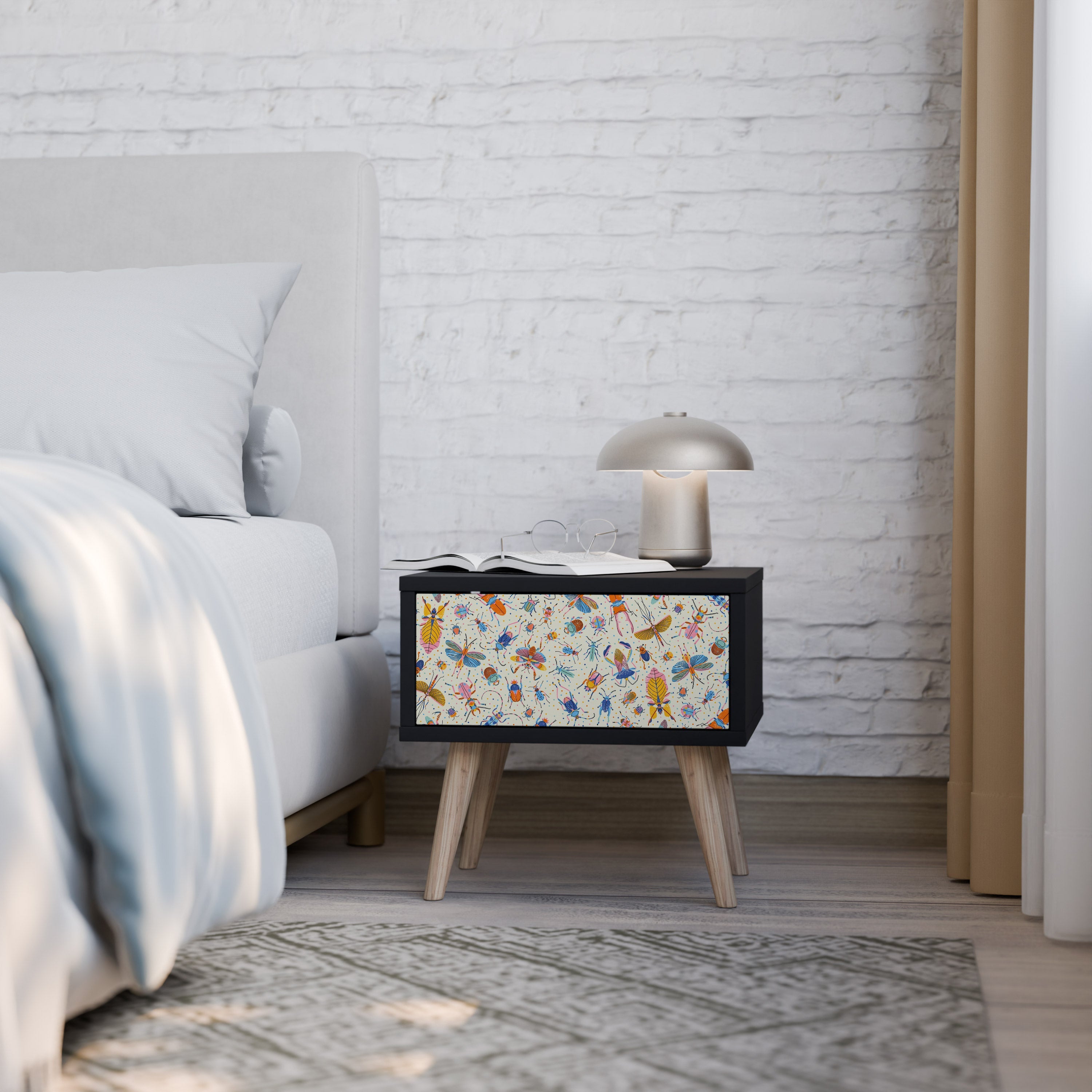 COLORFUL INSECTS Mesa de Cabeceira em Acabamento Preto