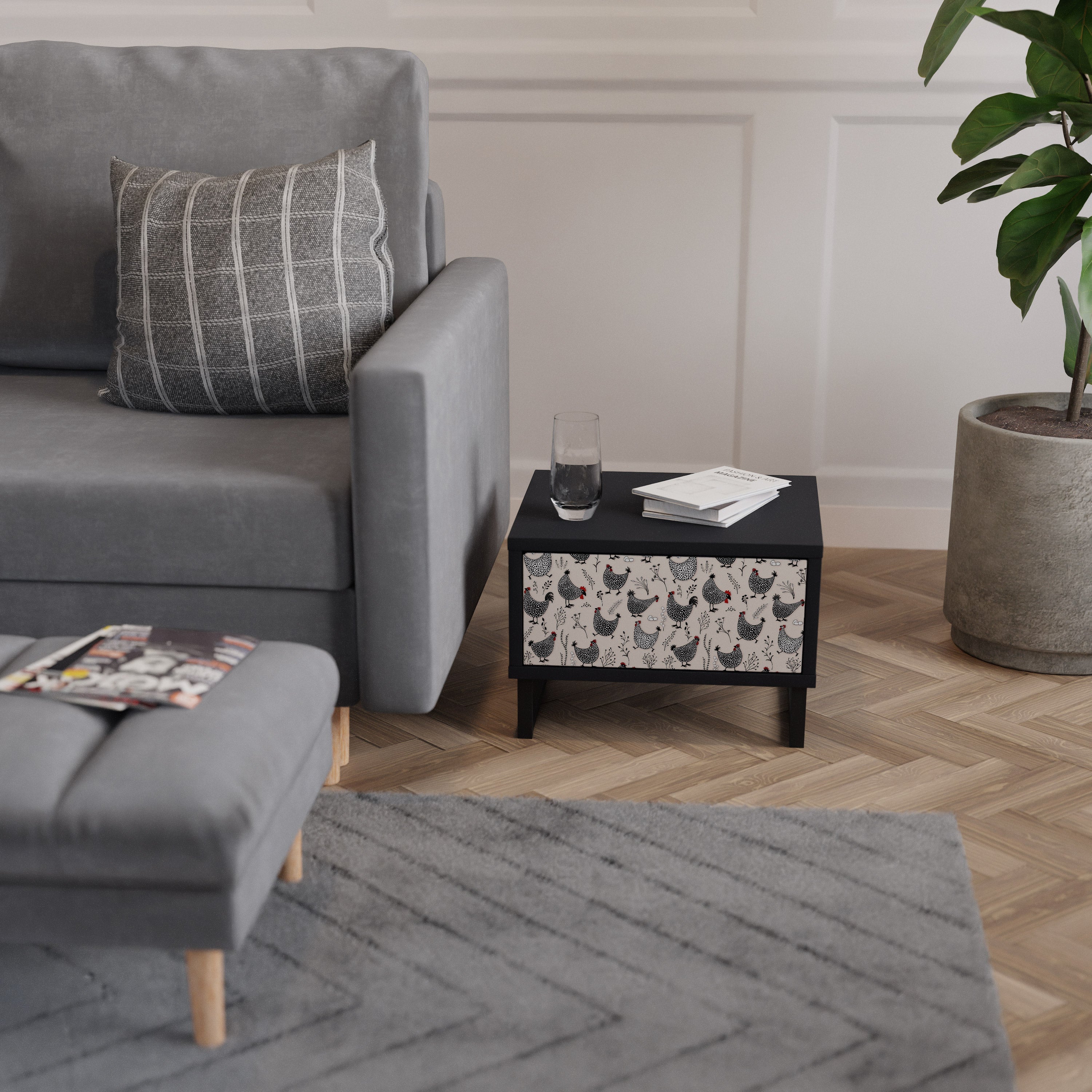 HAPPY HENS Nightstand in Black Finish