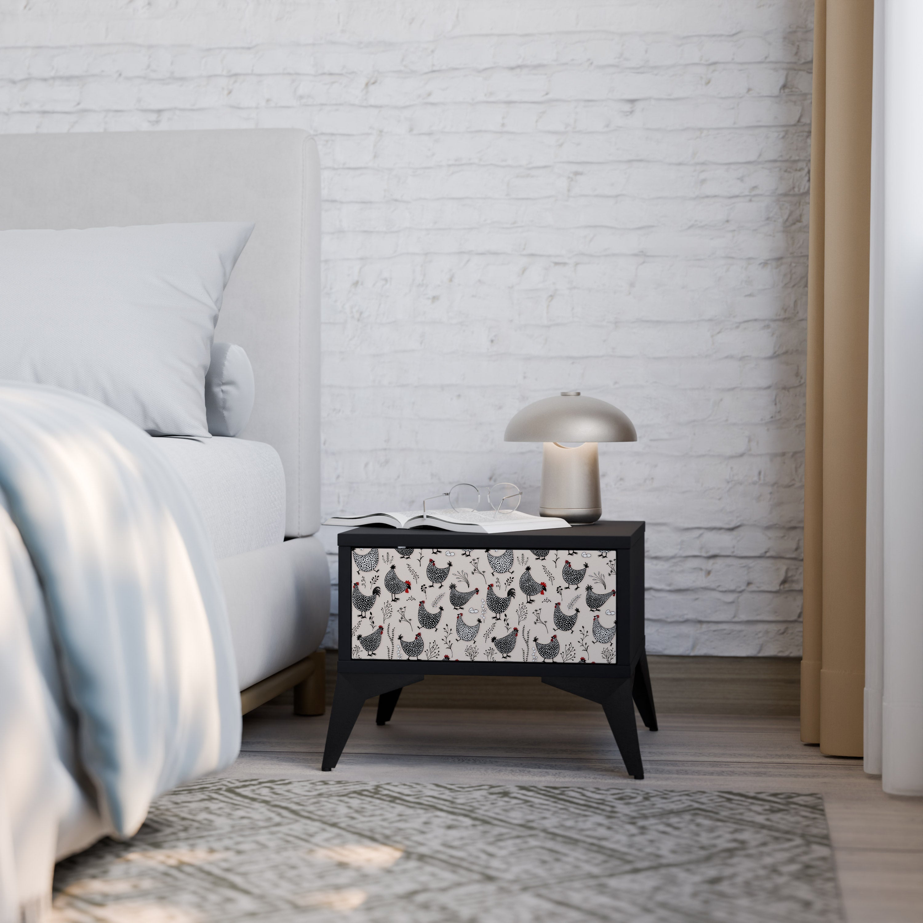 HAPPY HENS Nightstand in Black Finish