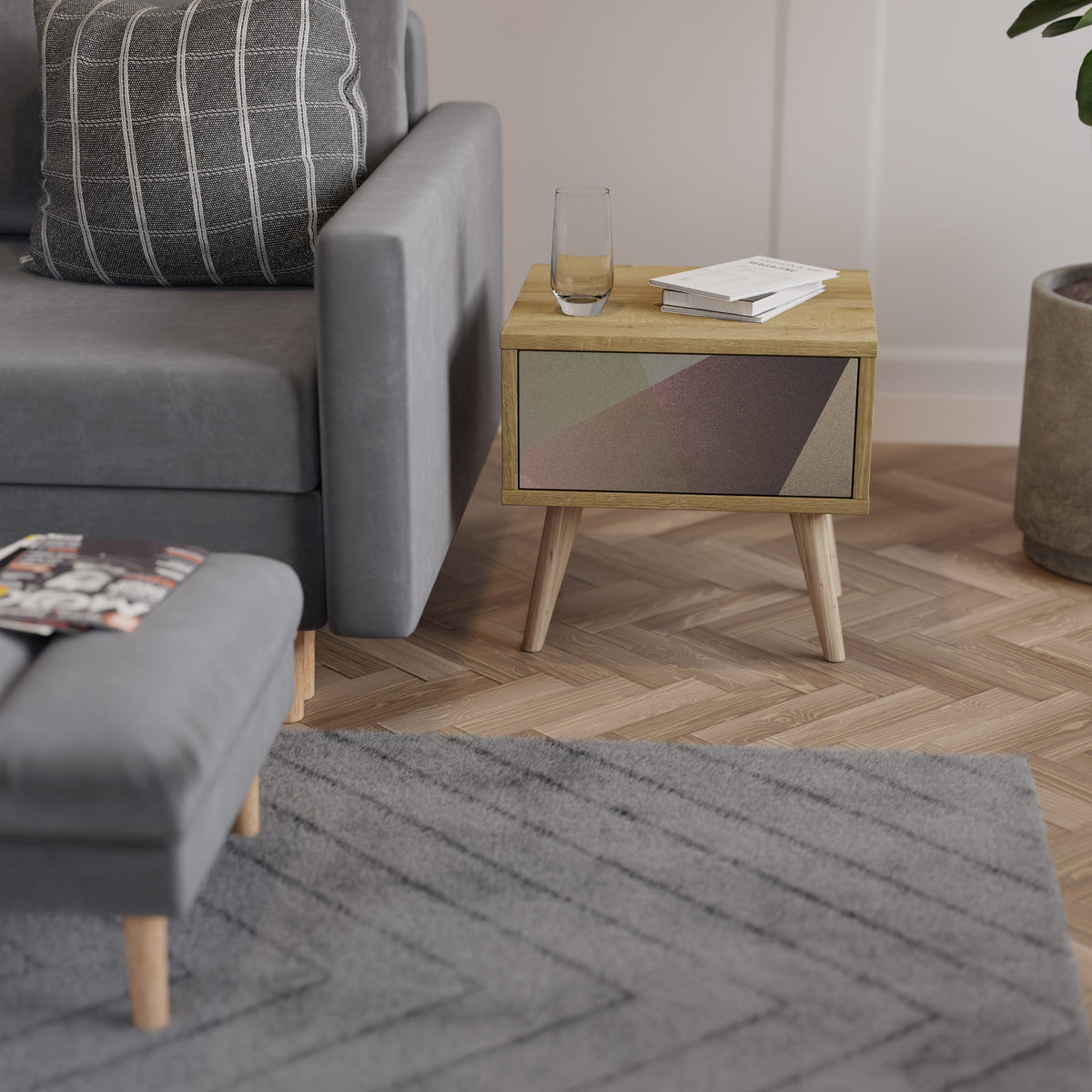 BEIGE GEOMETRY Mesa de Cabeceira com Gaveta