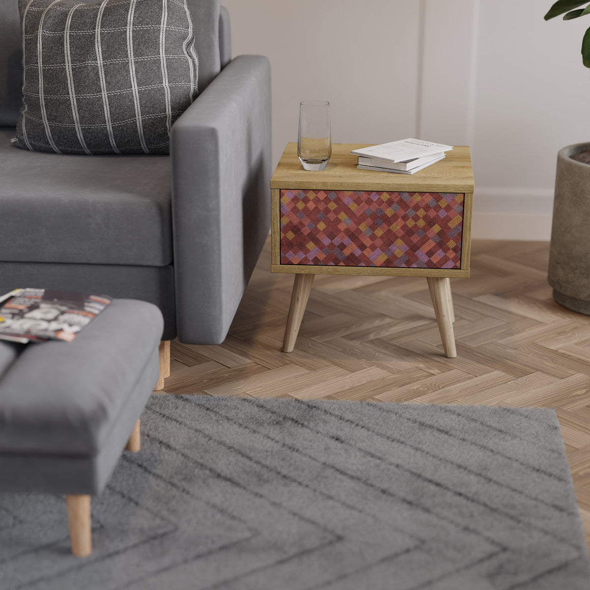 PAINTED SQUARES Mesa de Cabeceira com Gaveta