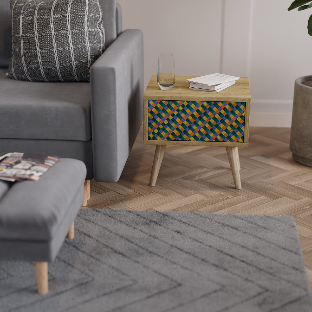 PAINTED SQUARES MIX Mesa de Cabeceira com Gaveta