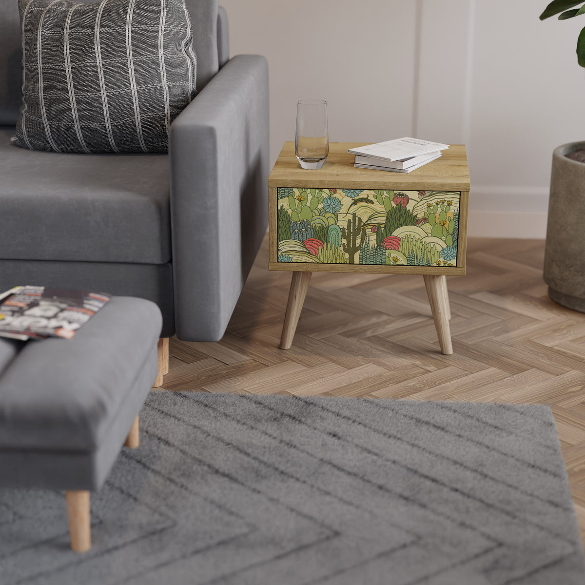 SUCCULENTS KALEIDOSCOPE Mesa de Cabeceira com Gaveta