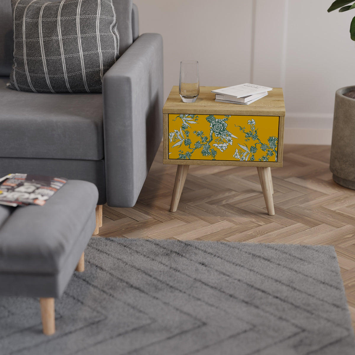 YELLOW CHINOISERIE Mesa de Cabeceira com Gaveta