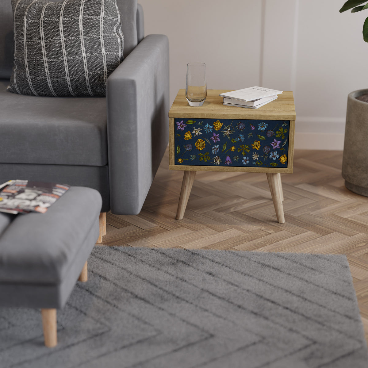 FLOWERS ON NAVY BLUE Nightstand