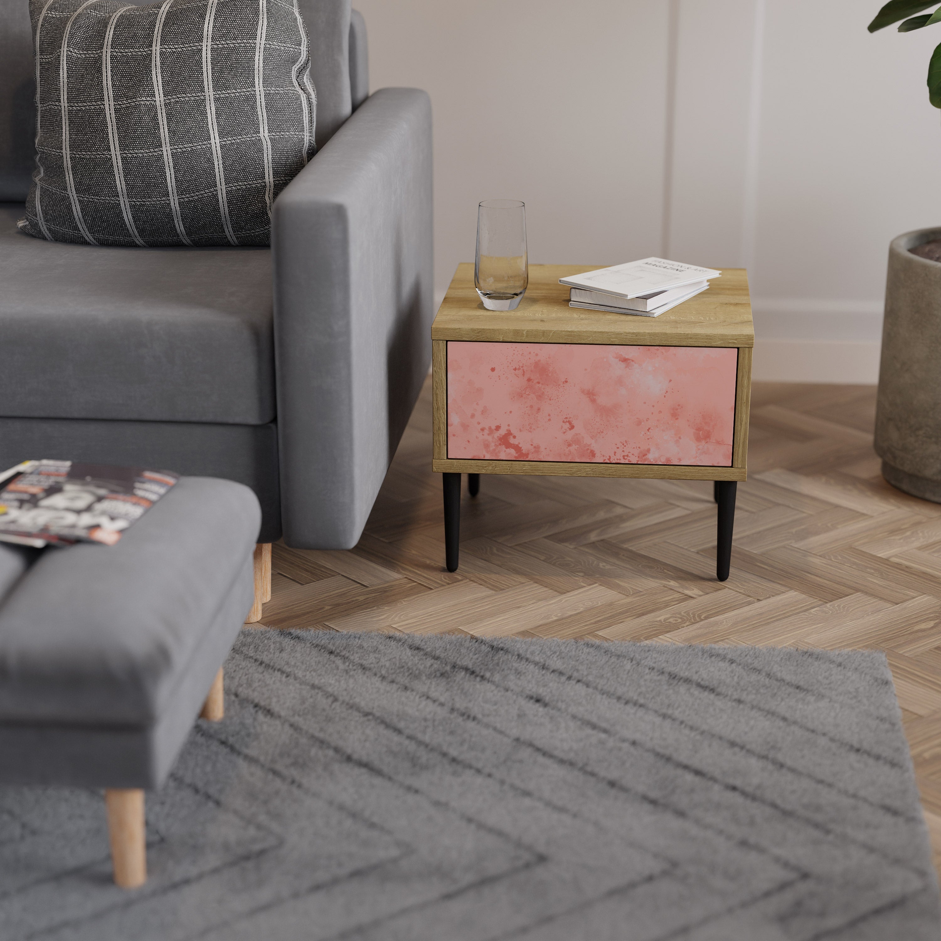 CRANE DANCE Mesa de Cabeceira em Efeito Carvalho