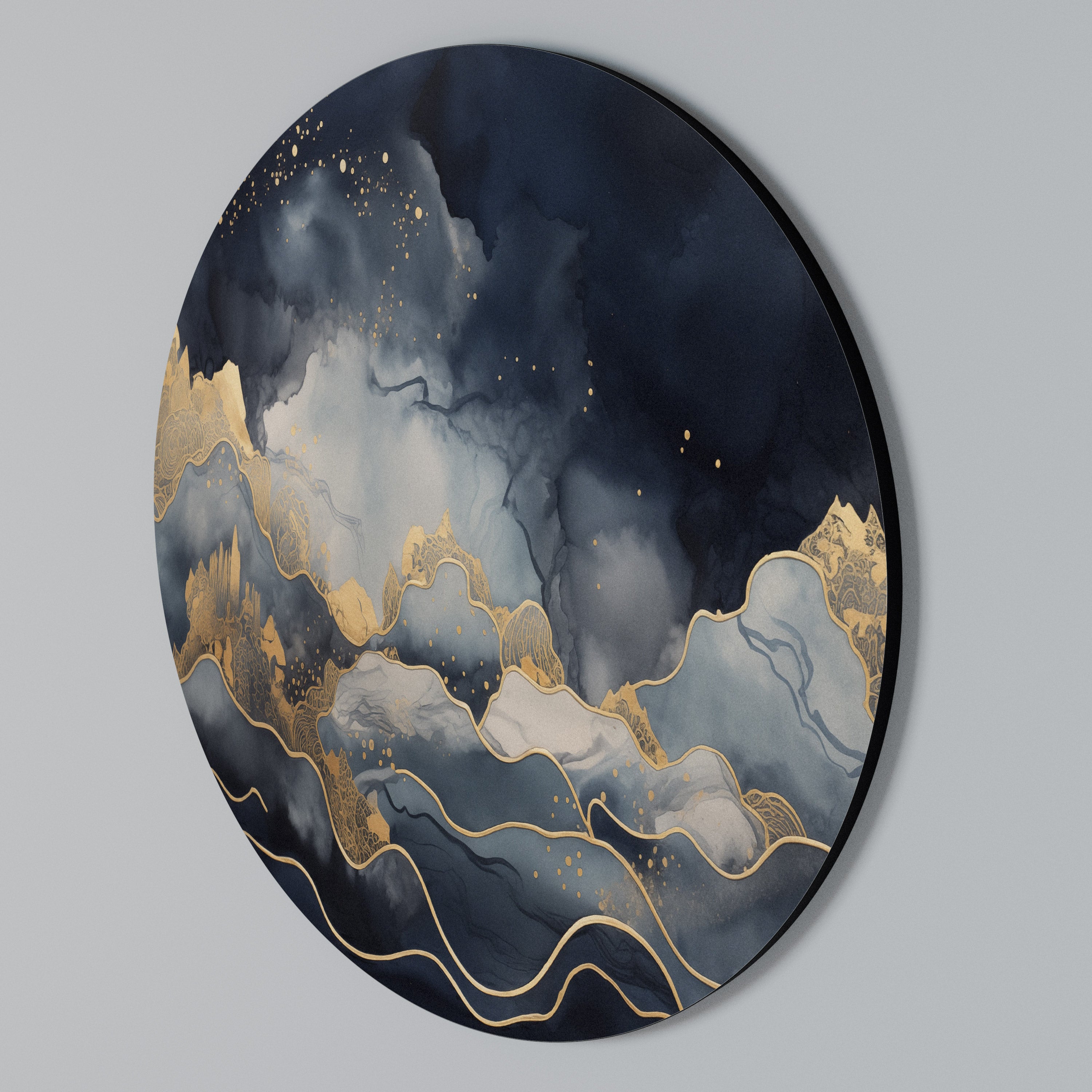 GOLDEN PEAK OF BLUE Arte de Parede Redonda