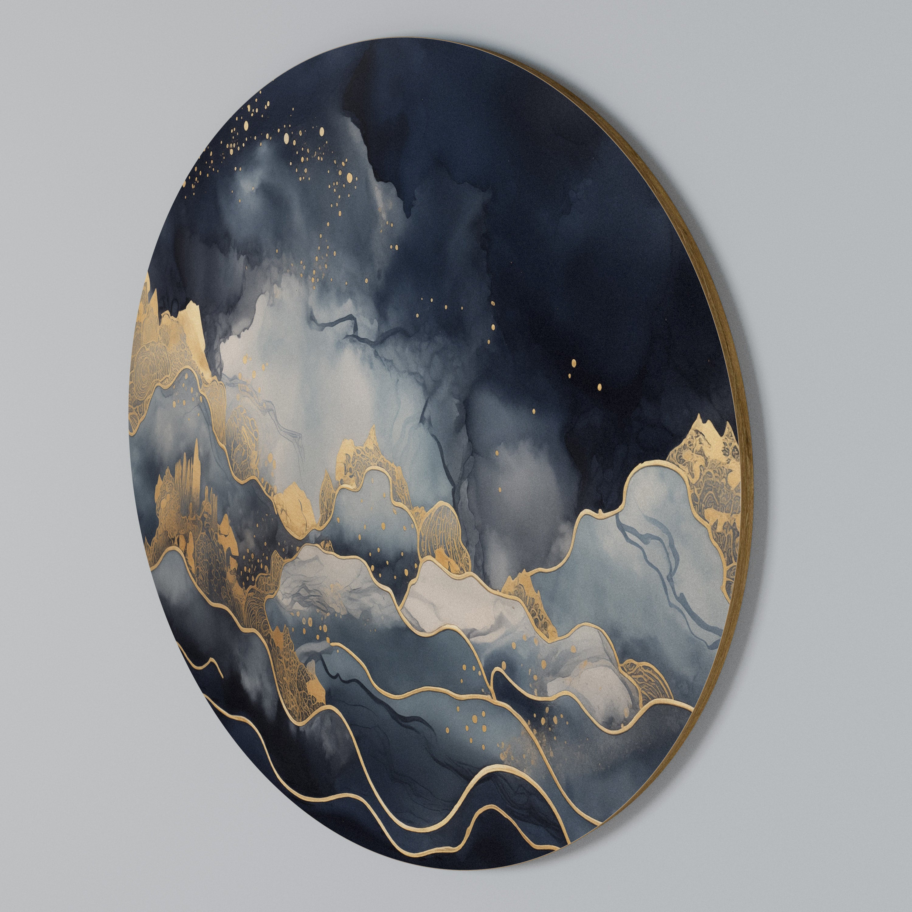 GOLDEN PEAK OF BLUE Arte de Parede Redonda
