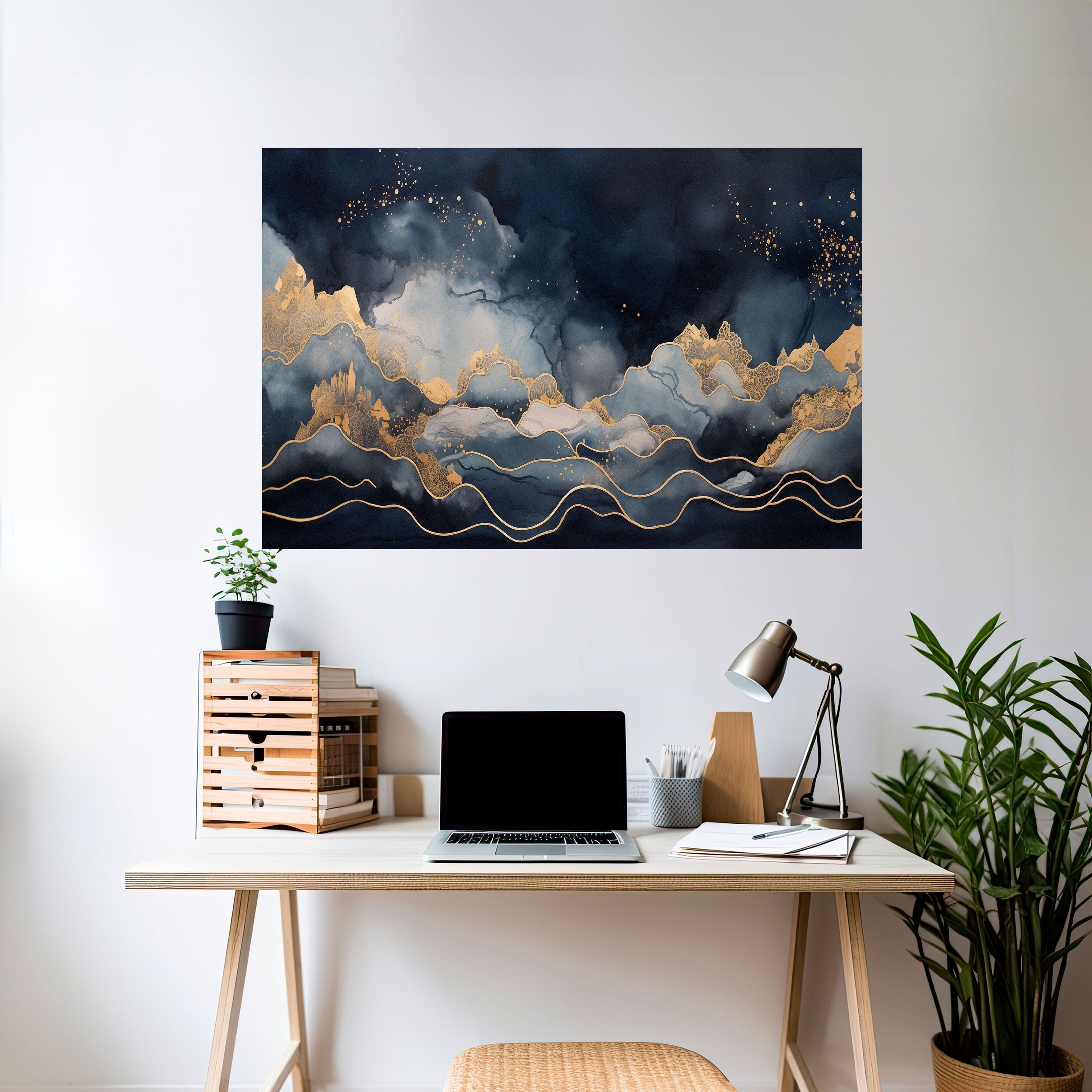 GOLDEN PEAK OF BLUE Poster Horizontal Autocolante