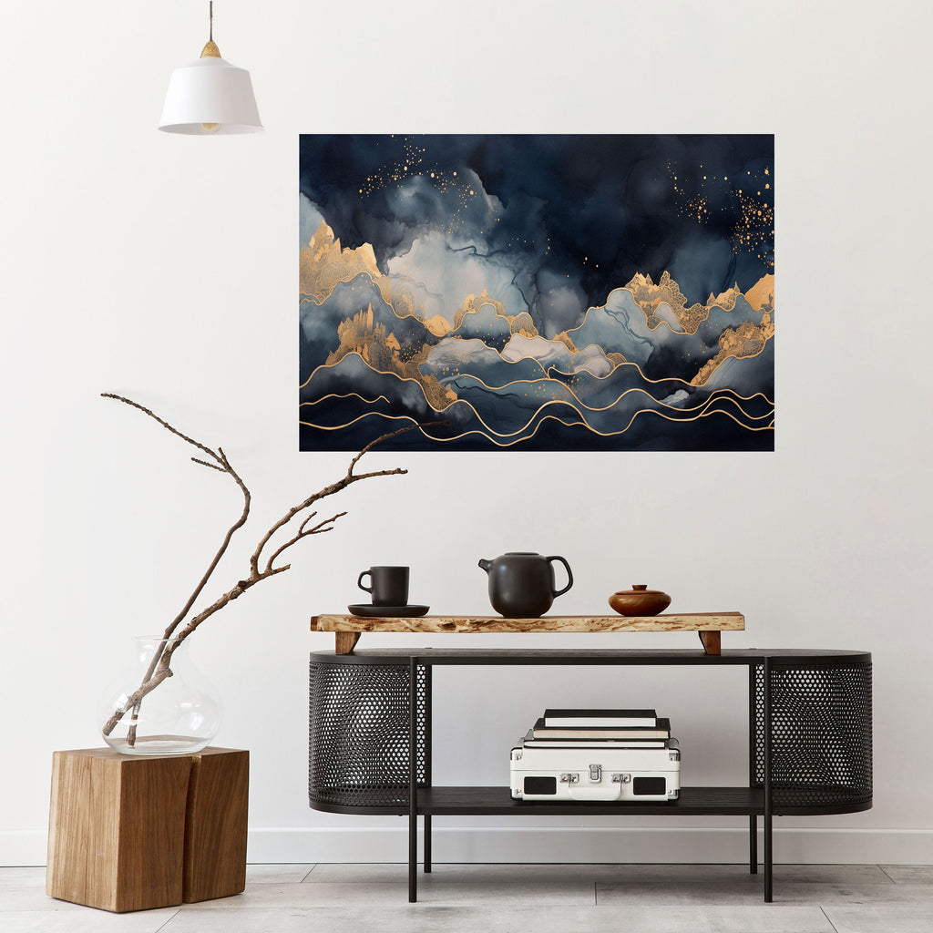 GOLDEN PEAK OF BLUE Poster Horizontal Autocolante