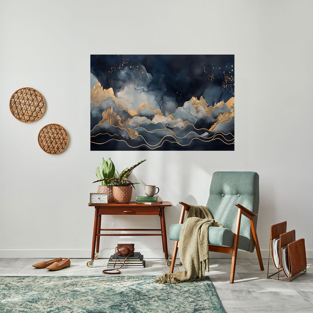 GOLDEN PEAK OF BLUE Poster Horizontal Autocolante