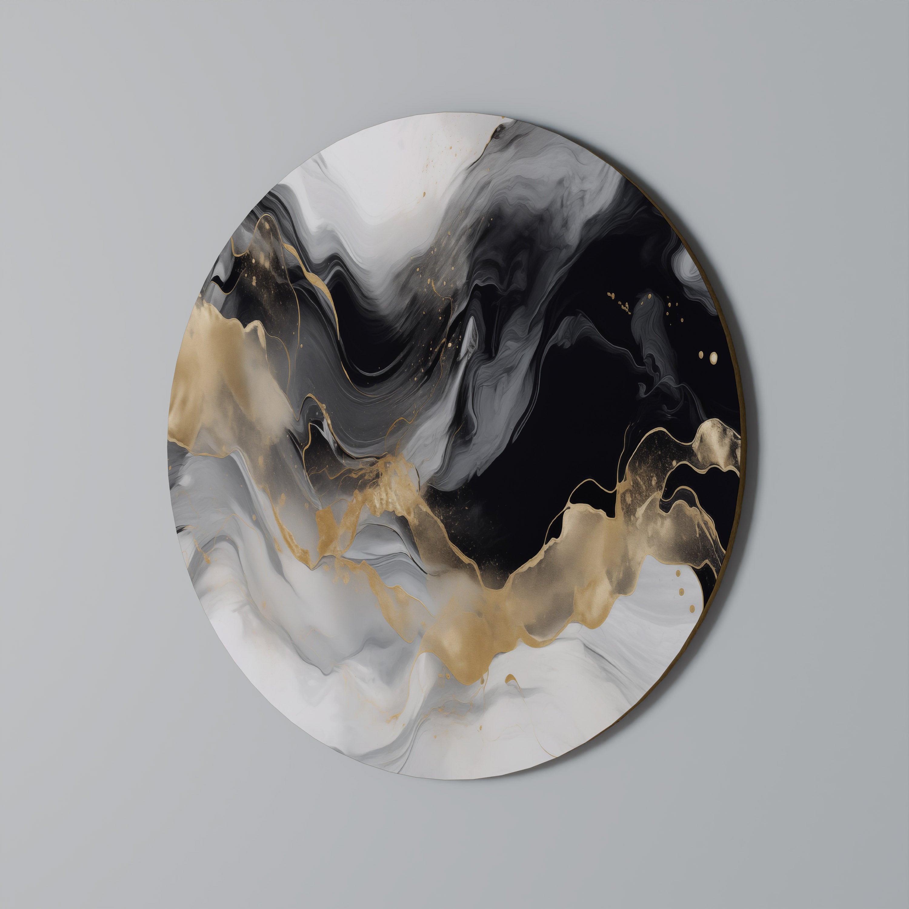 BLACK AND WHITE CONFLUENCE Round Wall Art