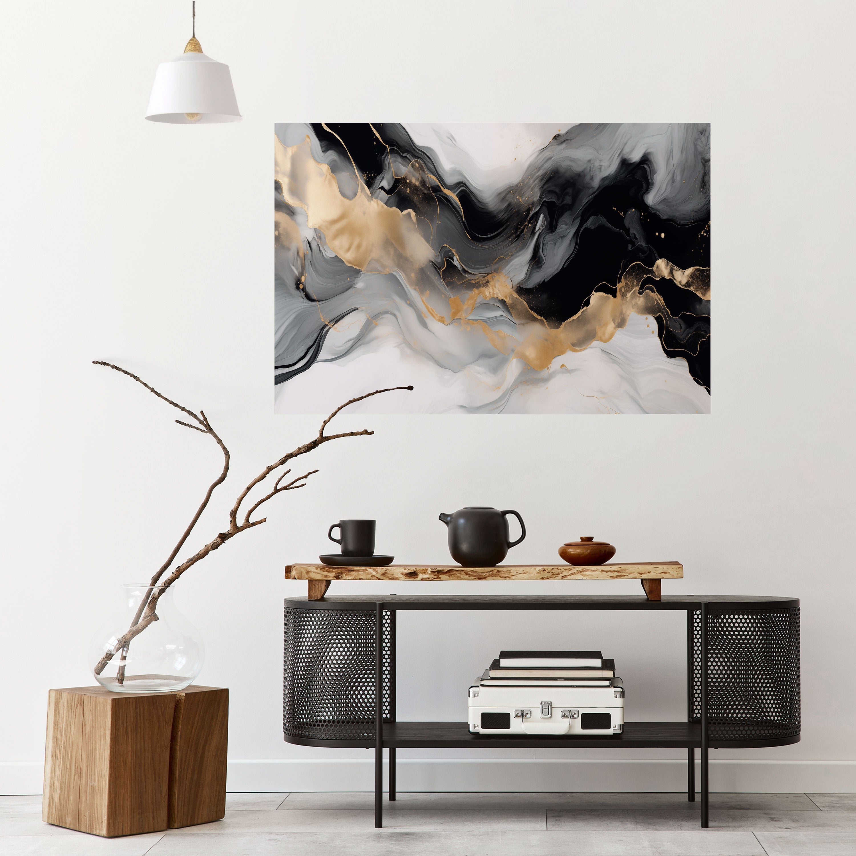 BLACK AND WHITE CONFLUENCE Poster Horizontal Autocolante