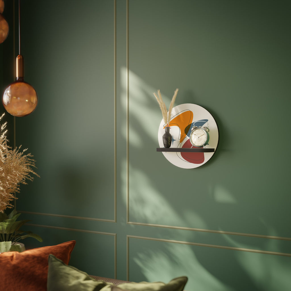 STELLAR STROKES Round Art Shelf In Black Finish