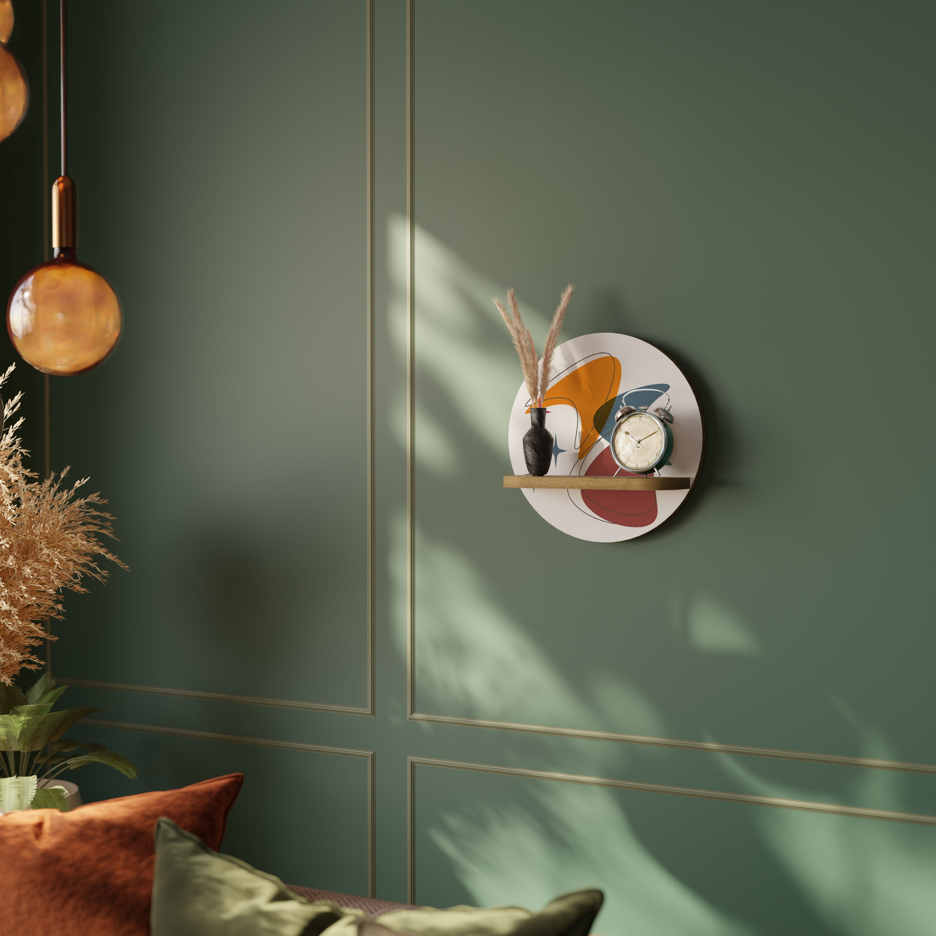 STELLAR STROKES Prateleira Redonda Decorativa em Efeito Carvalho