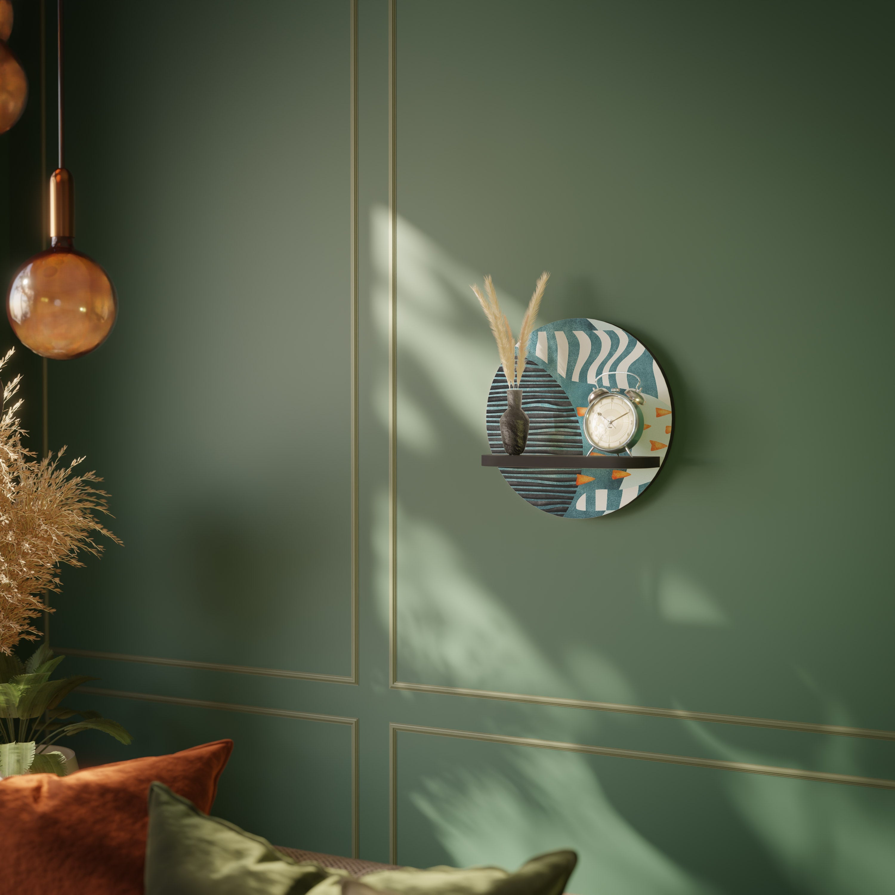 SHROUDED SHAPES Round Art Shelf In Black Finish