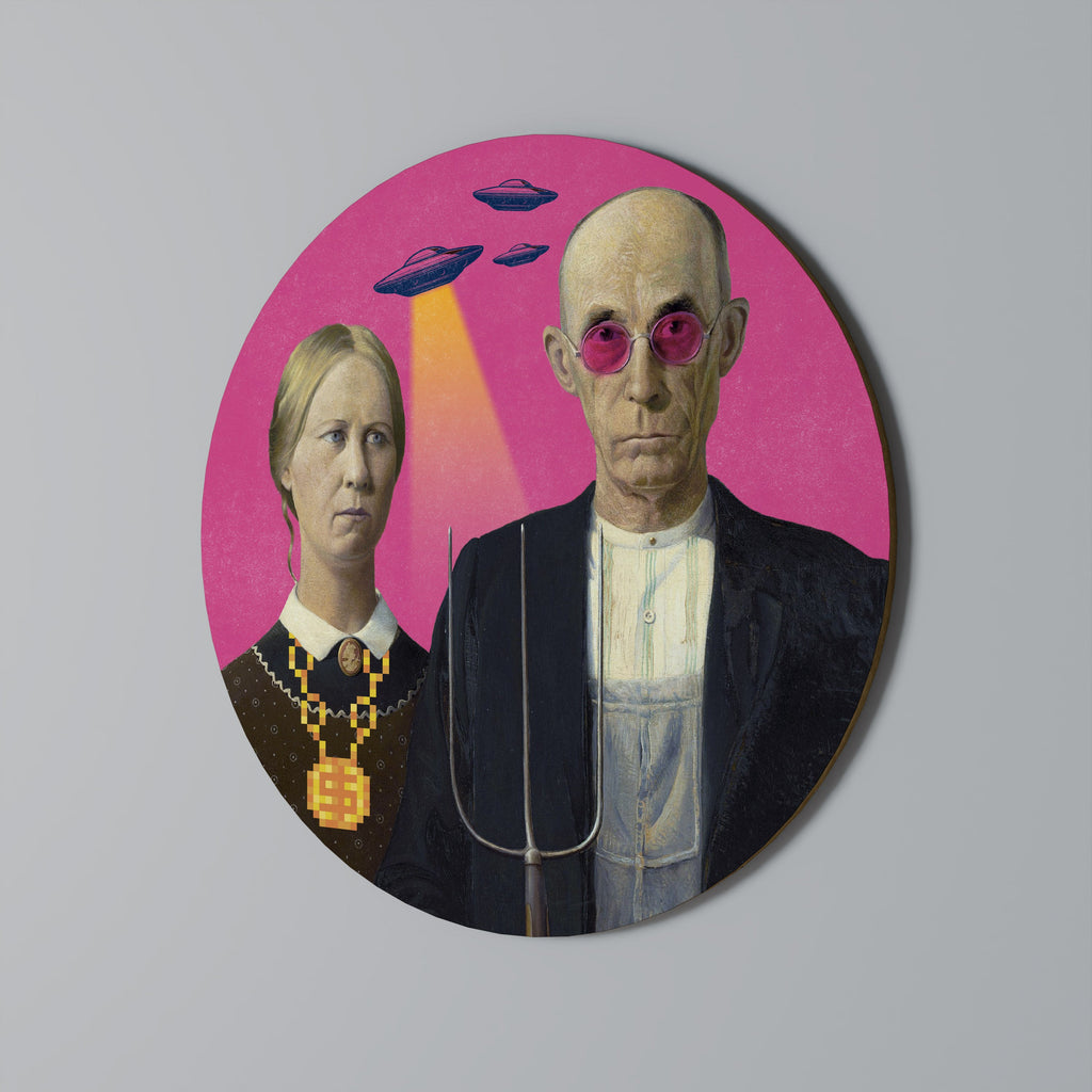 AMERICAN GOTHIC ALIEN Quadro Redondo Decorativo