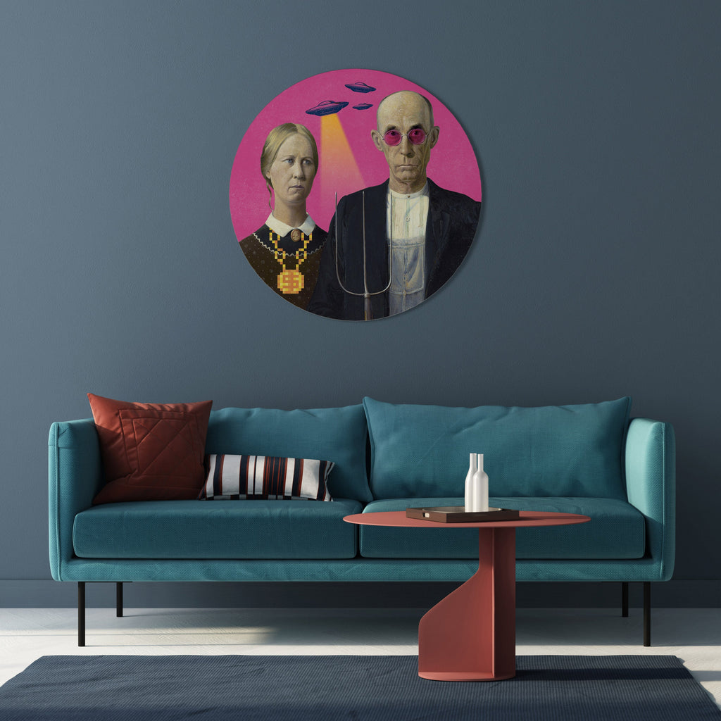 AMERICAN GOTHIC ALIEN Quadro Redondo Decorativo