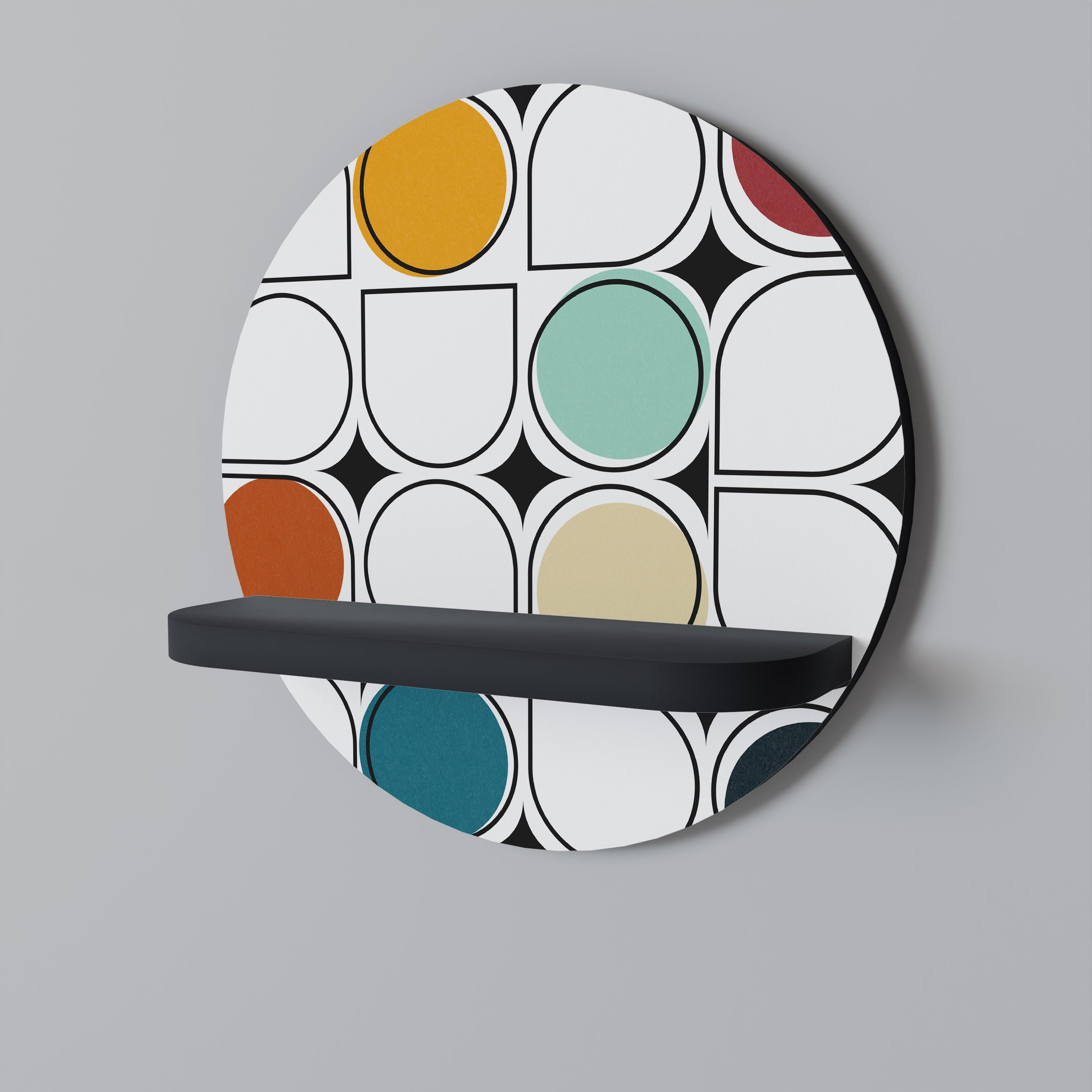 HUE HARMONY Round Art Shelf In Black Finish