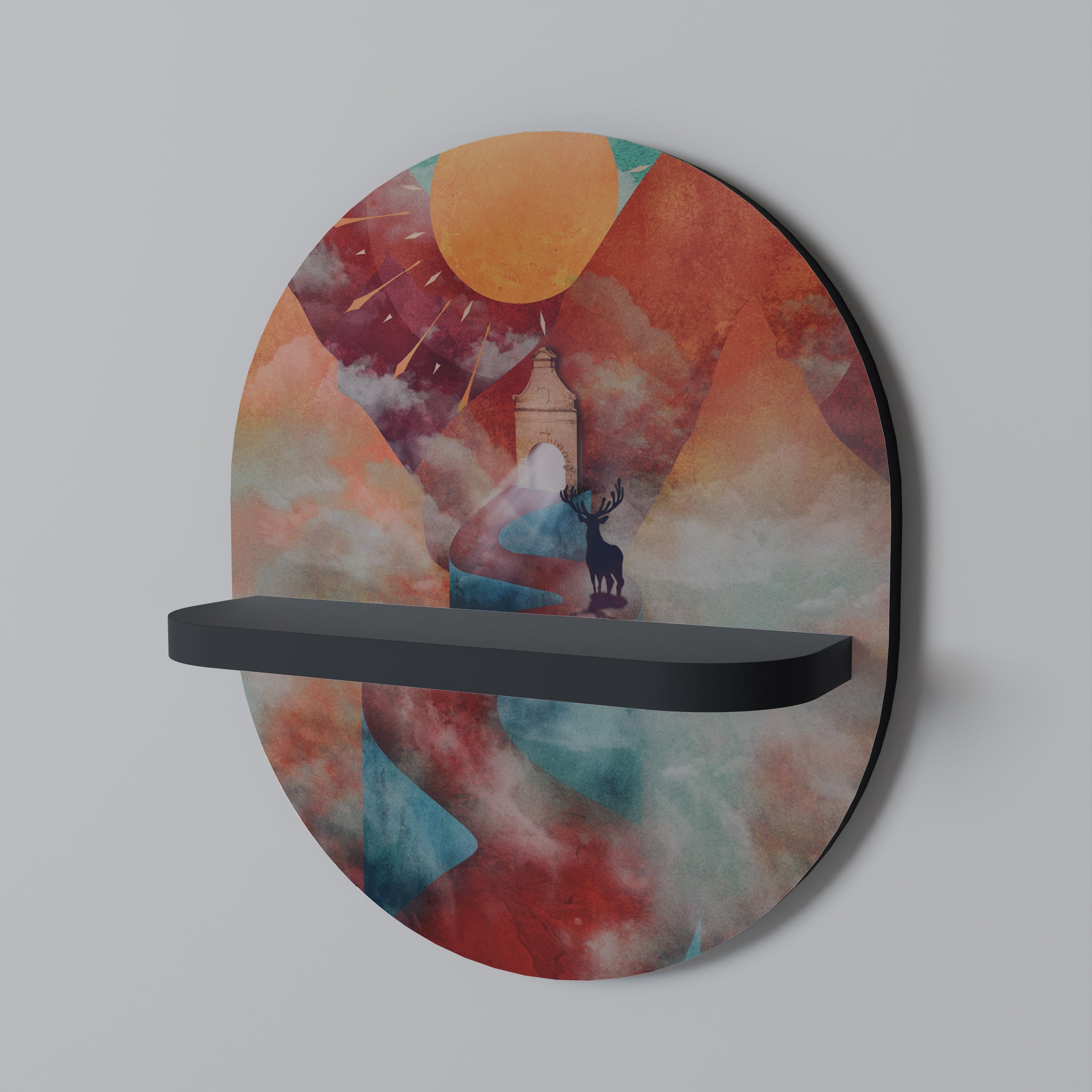 THE DEER MOUNTAIN Prateleira Oval Decorativa em Acabamento Preto