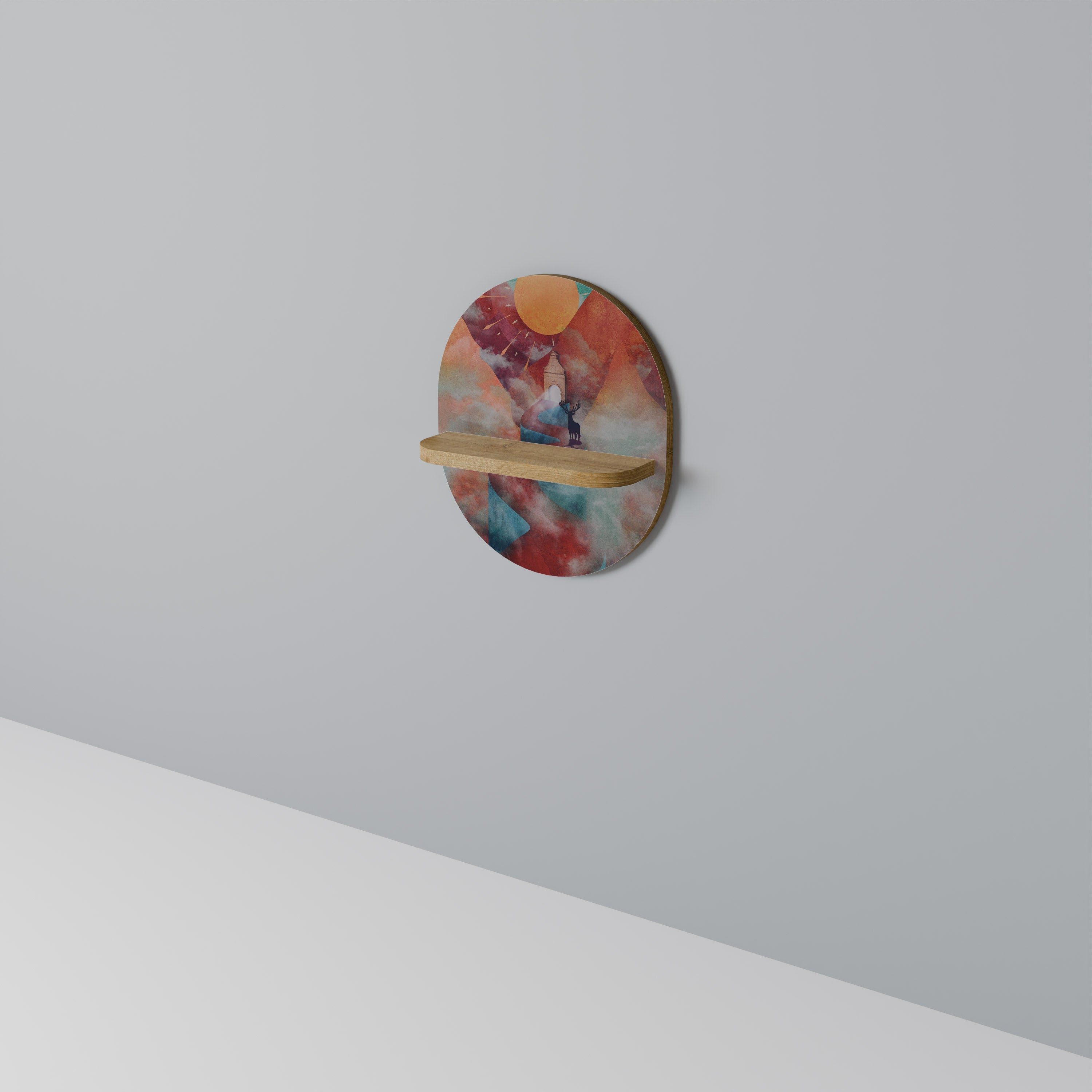 THE DEER MOUNTAIN Prateleira Oval Decorativa em Efeito Carvalho