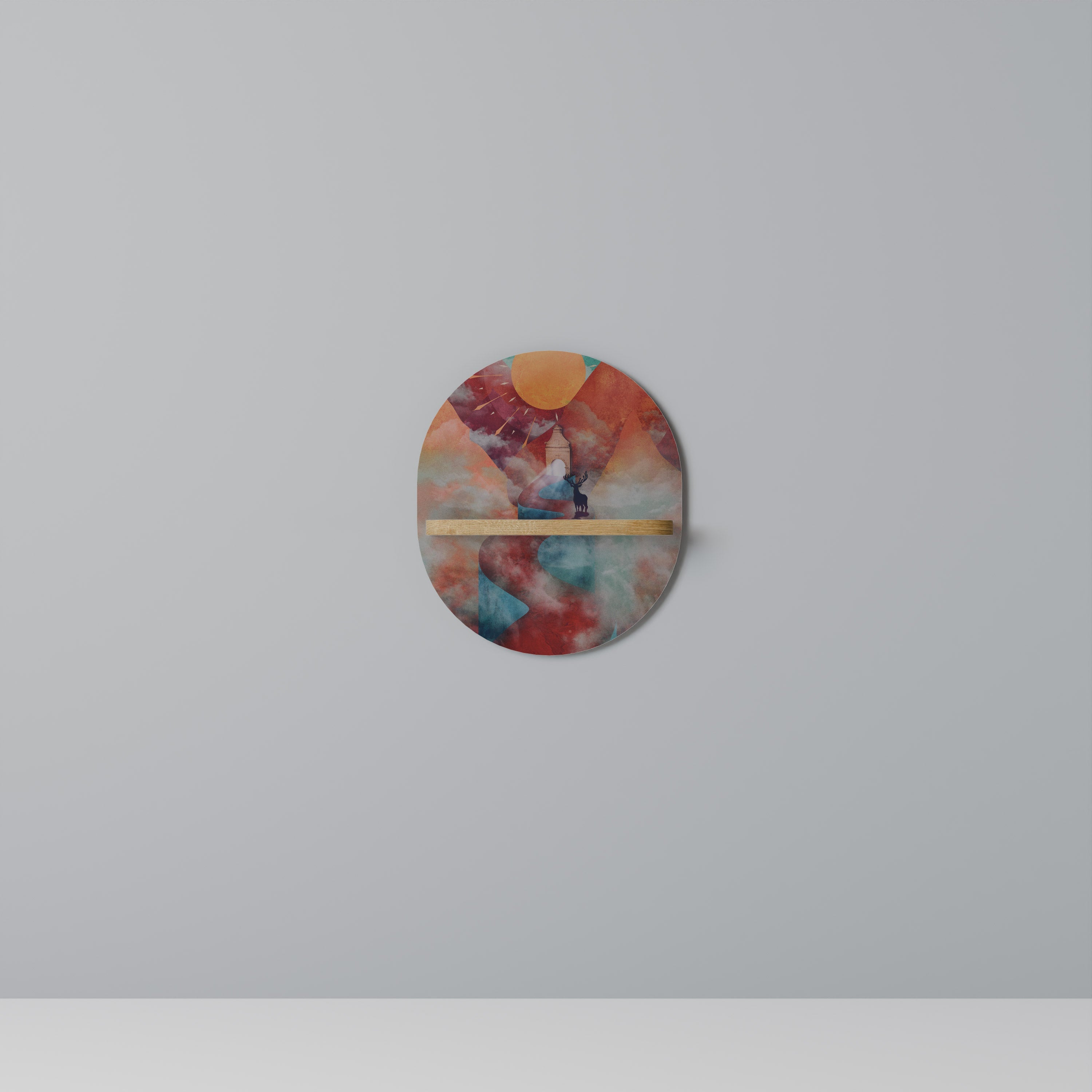 THE DEER MOUNTAIN Prateleira Oval Decorativa em Efeito Carvalho