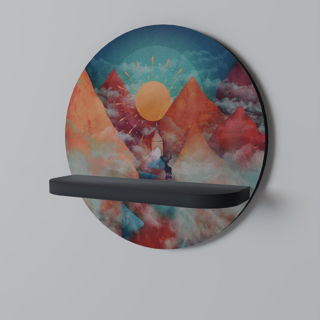 THE DEER MOUNTAIN Round Art Shelf In Black Finish