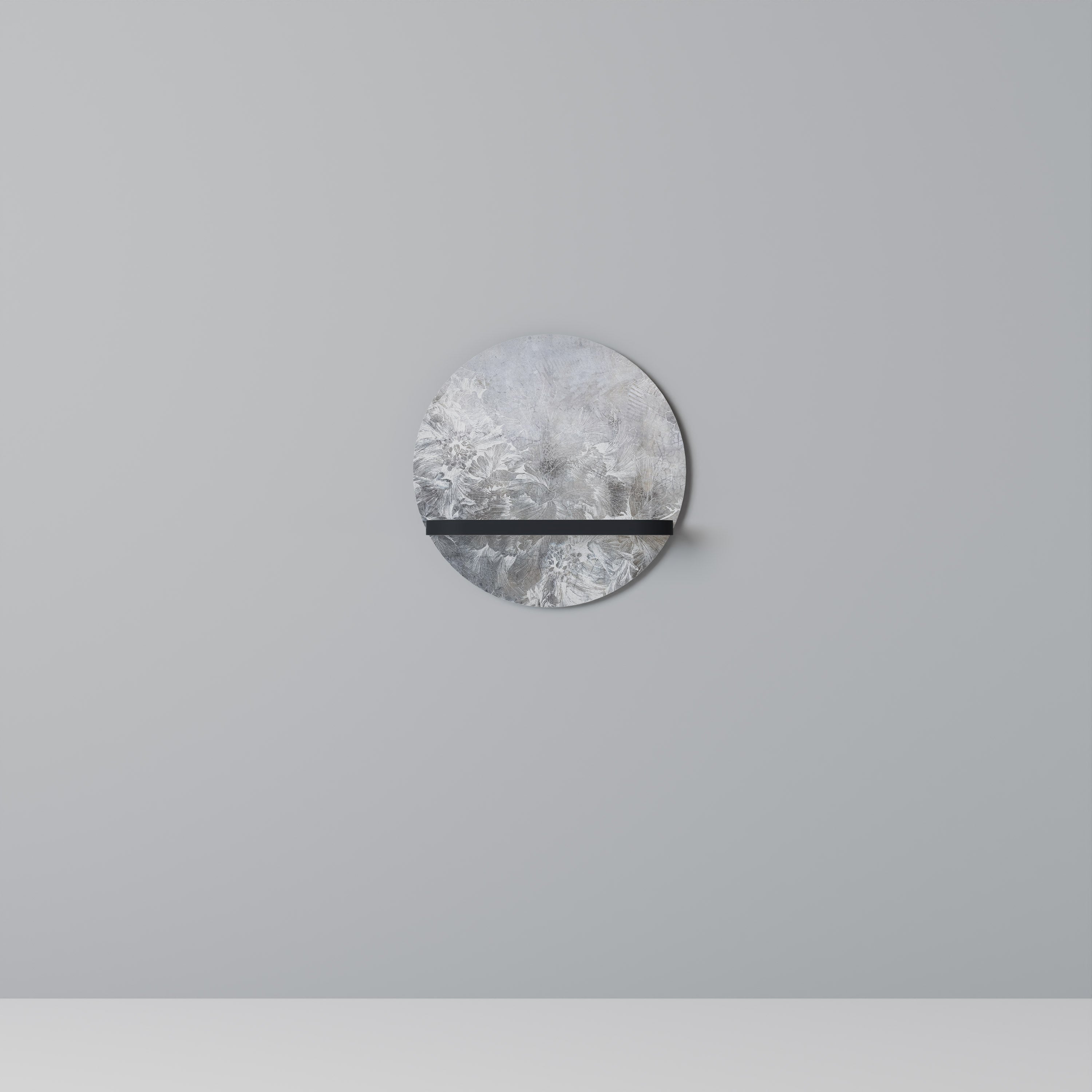 WHITE WHISPER Round Art Shelf In Black Finish