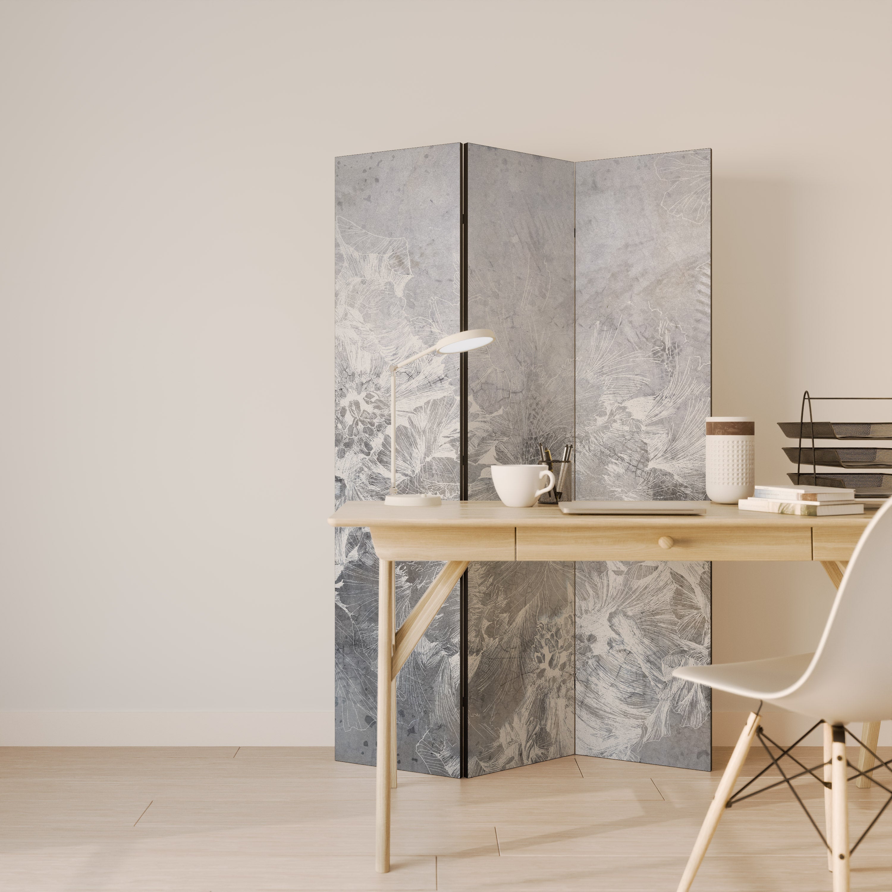 WHITE WHISPER Biombo Decorativo de 3 Painéis