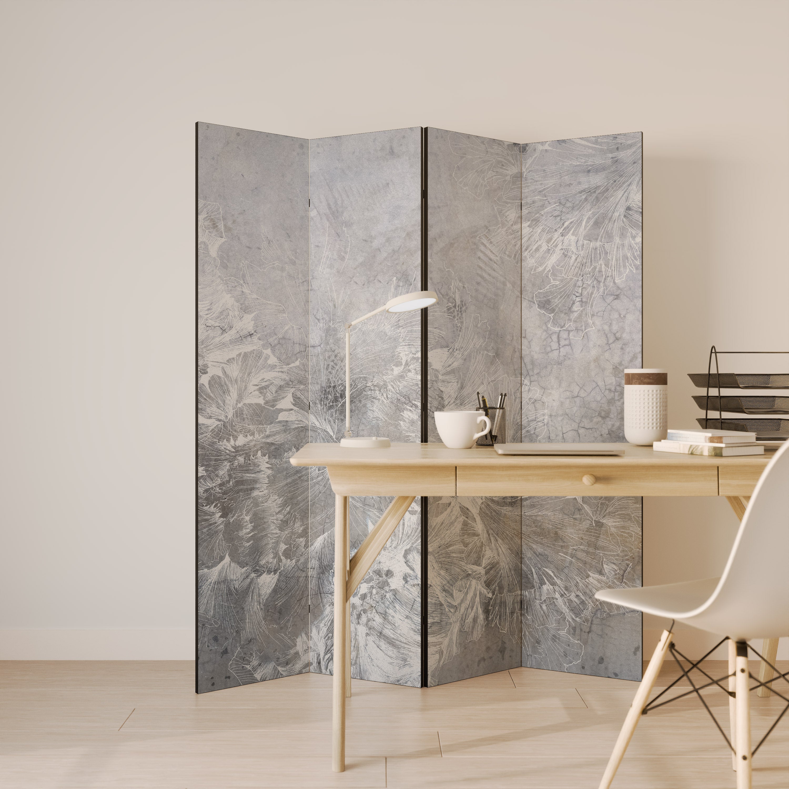 WHITE WHISPER Biombo Decorativo de 4 Painéis